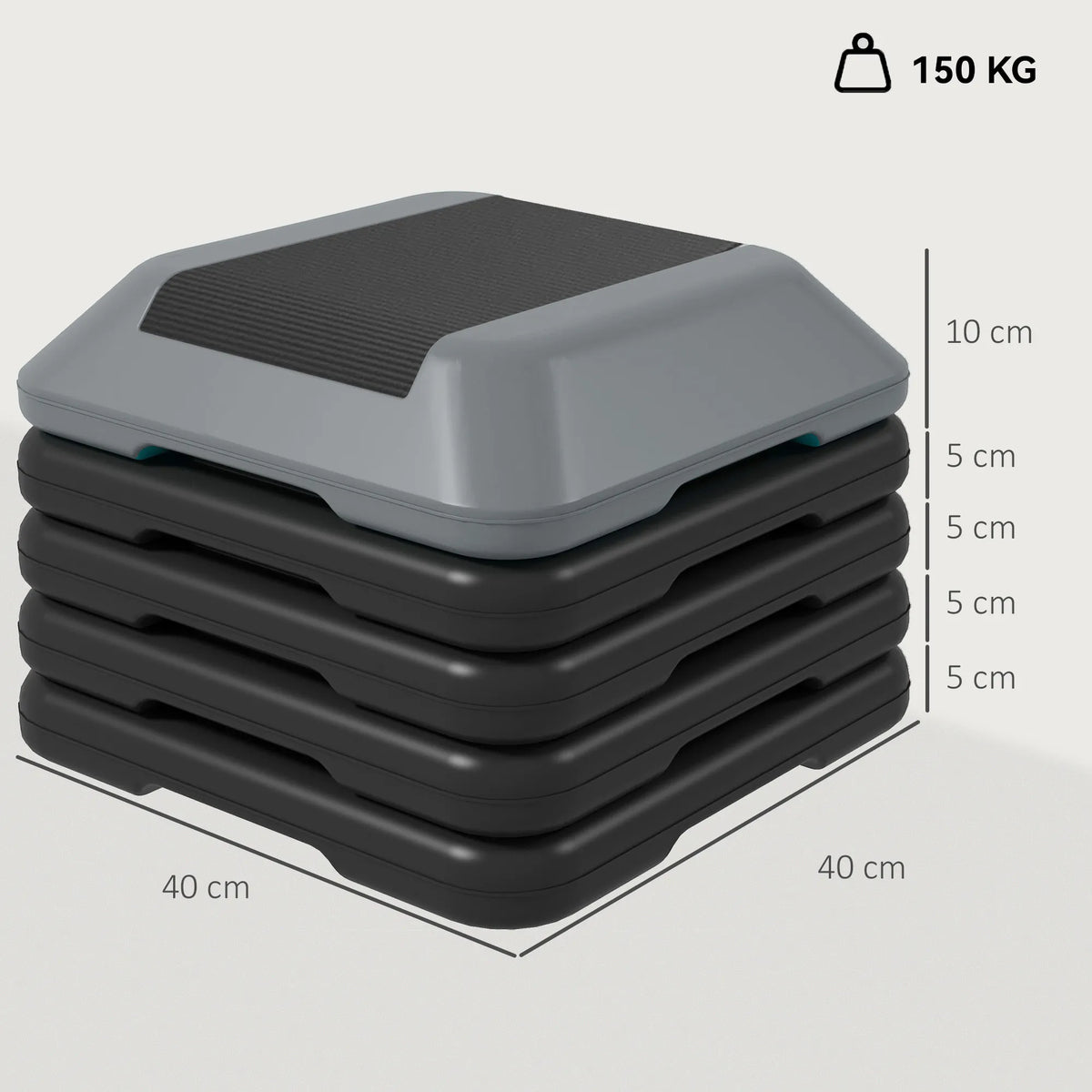 Aerobikos step platforma, reguliuojamo 10–30 cm aukščio, 5 padėtys, iki 150 kg, pilka