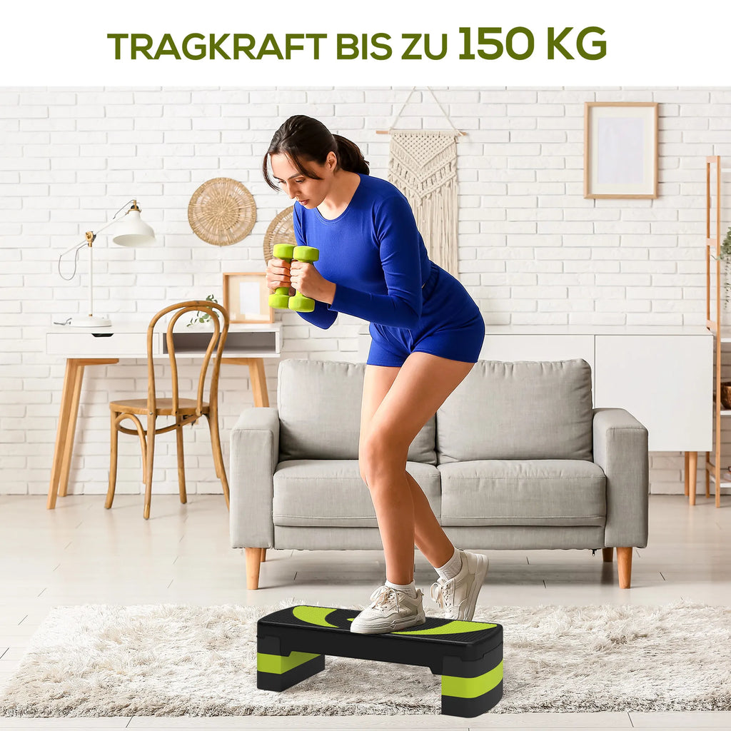Aerobinis stepperis, reguliuojamo aukščio, iki 150 kg, juodai žalias