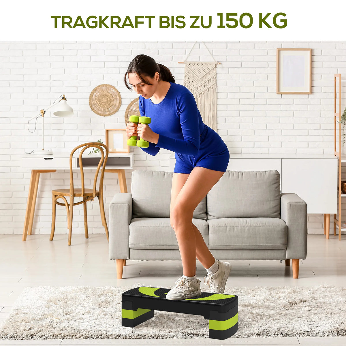Aerobinis stepperis, reguliuojamo aukščio, iki 150 kg, juodai žalias