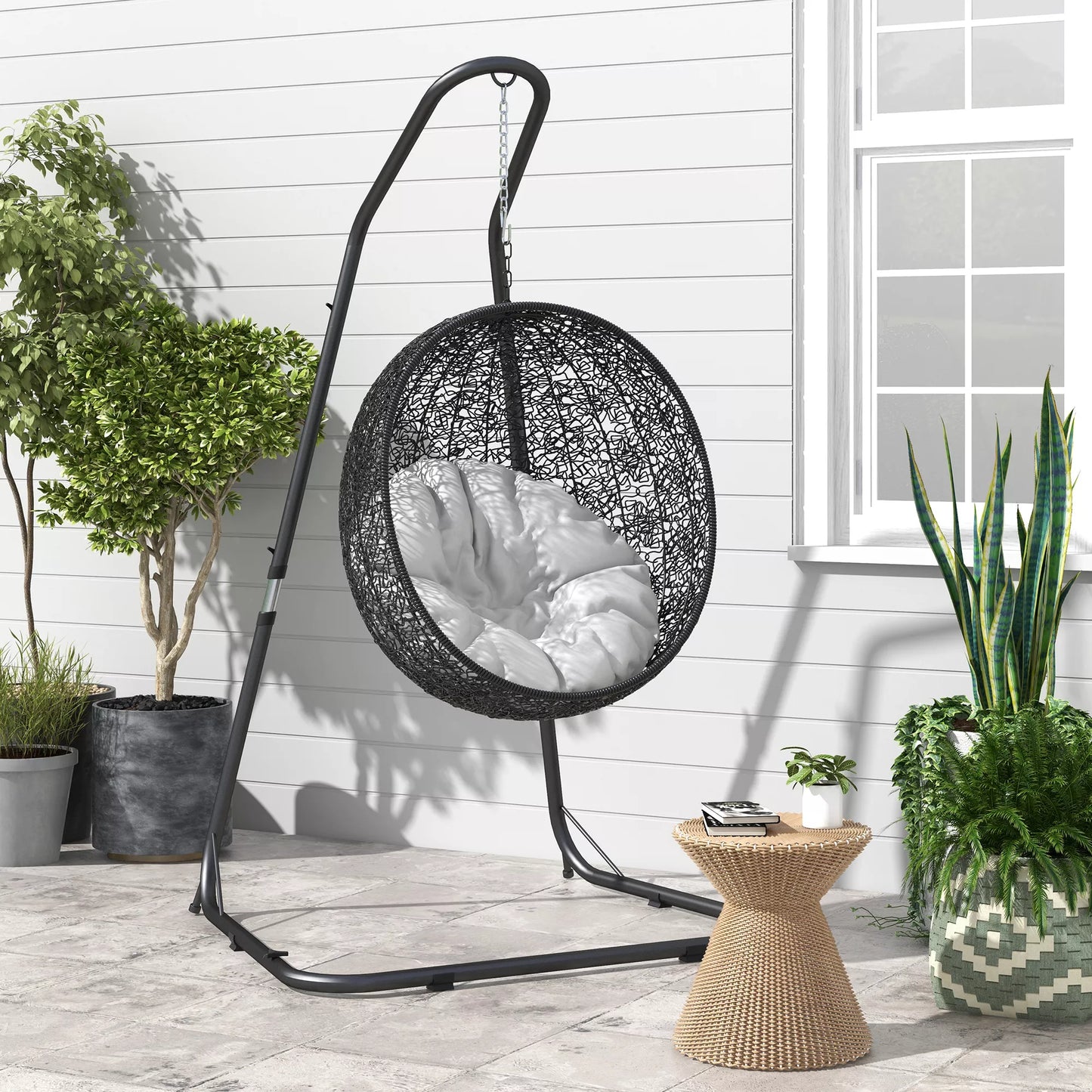 Kabamasis kėdės stovas Kabamosios kėdės rėmas Kabamosios kėdės laikiklis, 133 cm x 116 cm x 195/230 cm, juodas