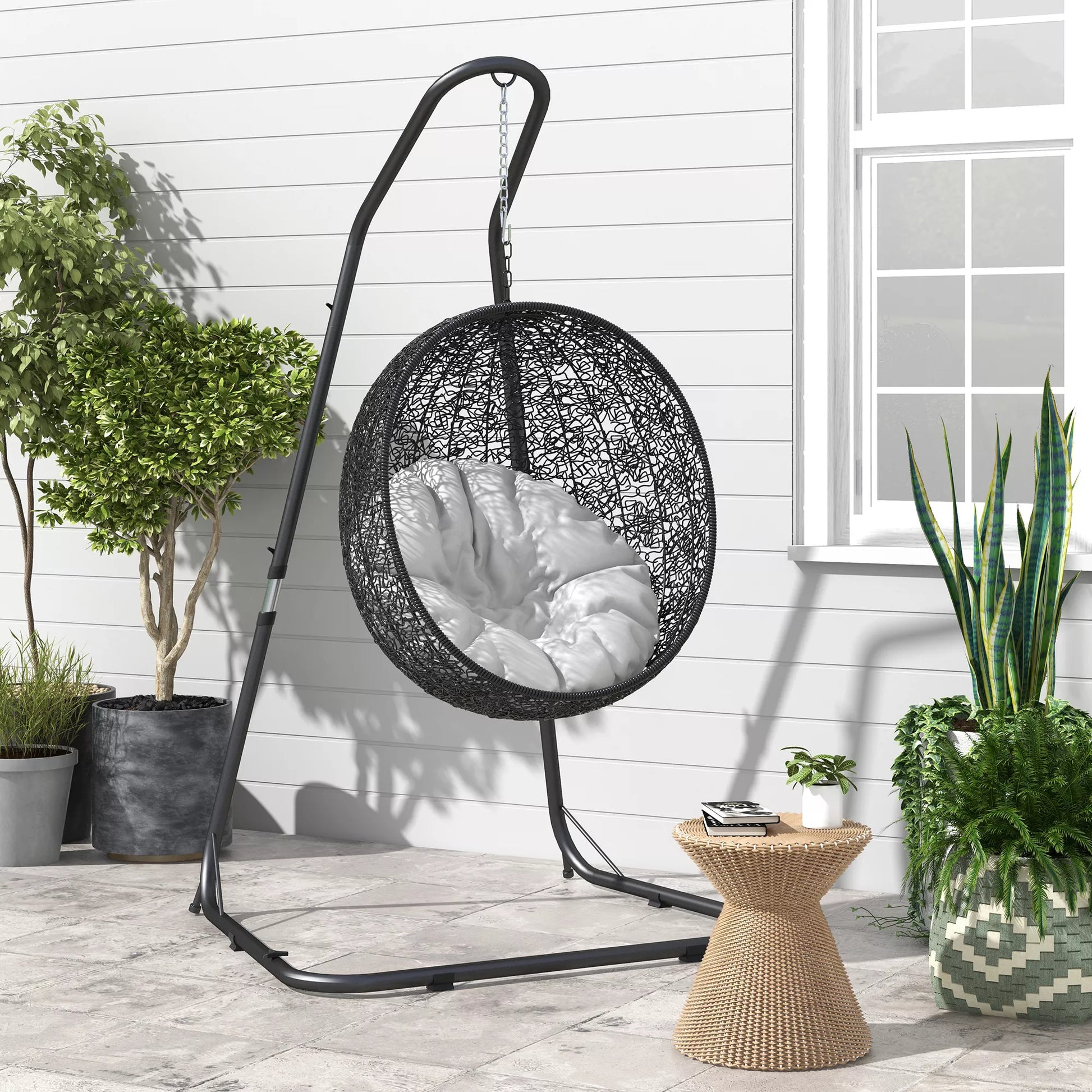 Kabamasis kėdės stovas Kabamosios kėdės rėmas Kabamosios kėdės laikiklis, 133 cm x 116 cm x 195/230 cm, juodas