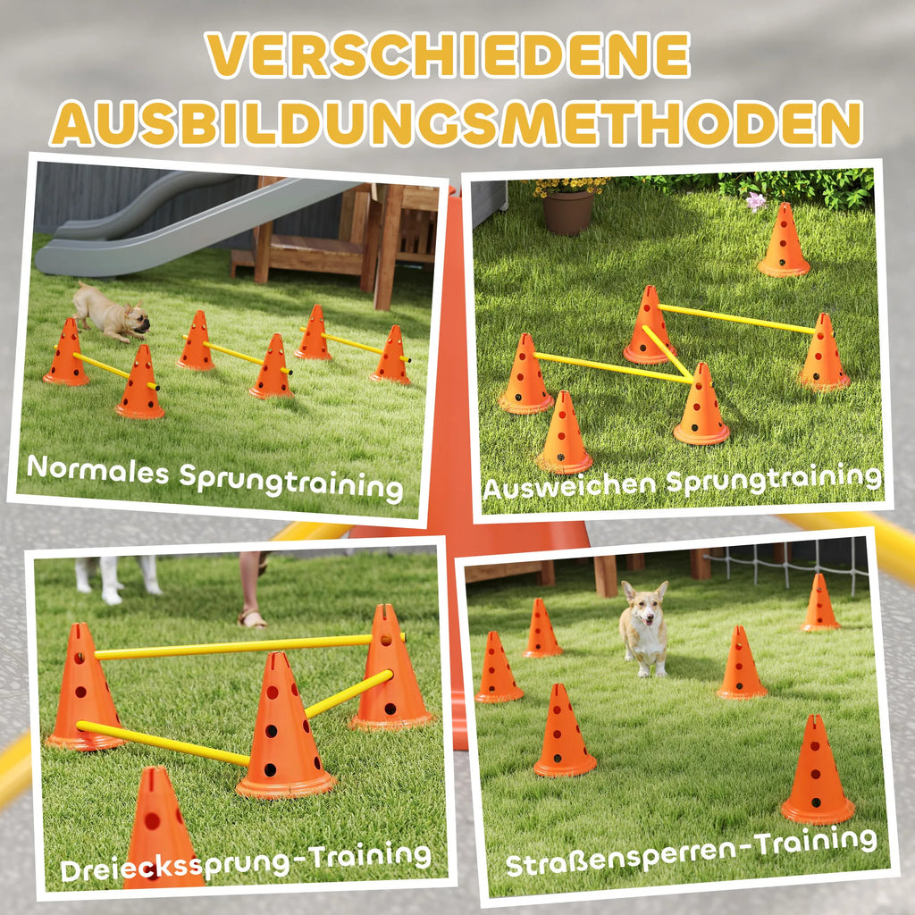 Agility kliūčių rinkinys šunims reguliuojamo aukščio oranžinis