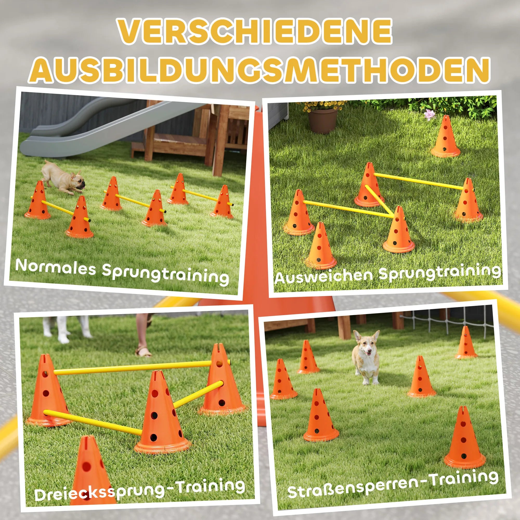 Agility kliūčių rinkinys šunims reguliuojamo aukščio oranžinis