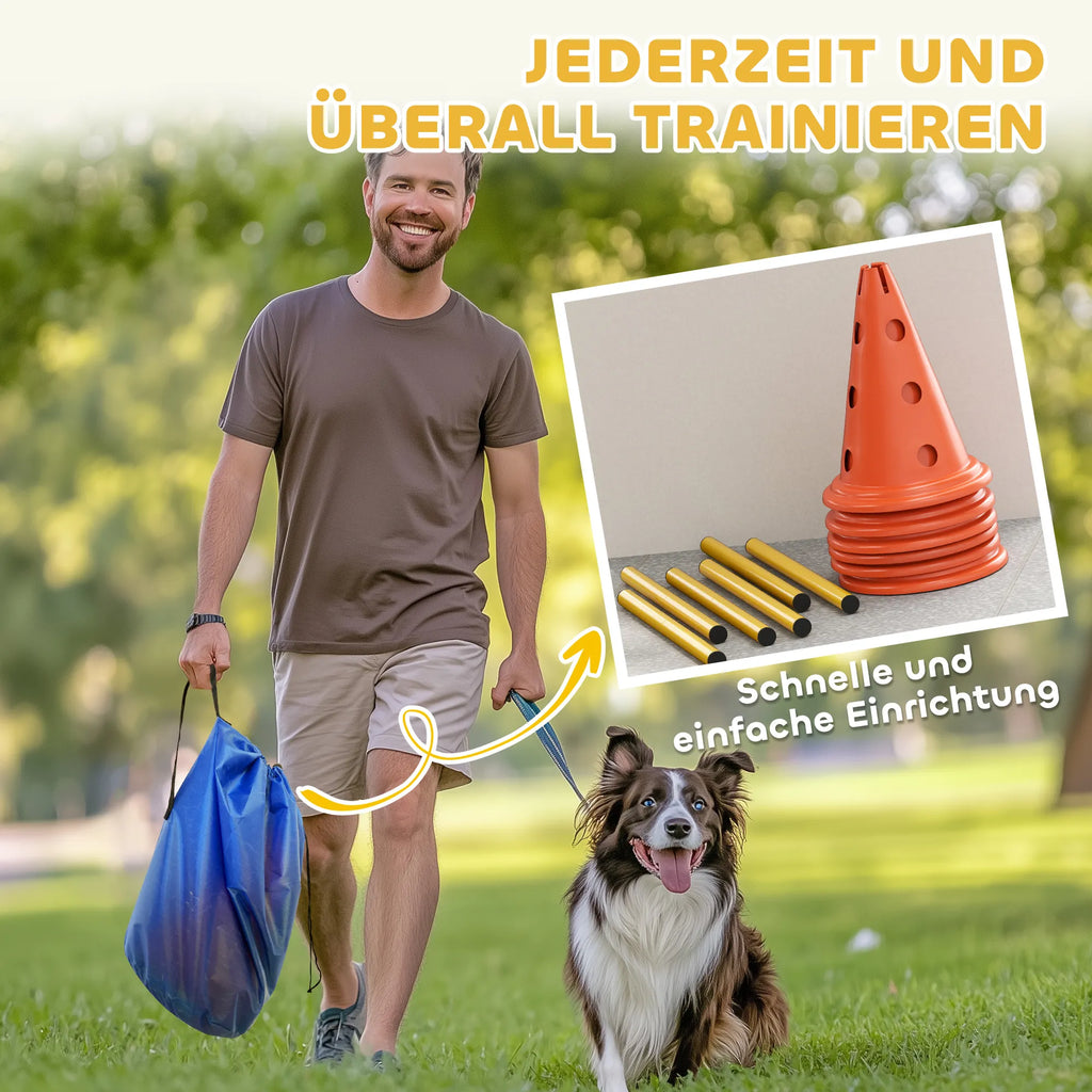 Agility kliūčių rinkinys šunims reguliuojamo aukščio oranžinis