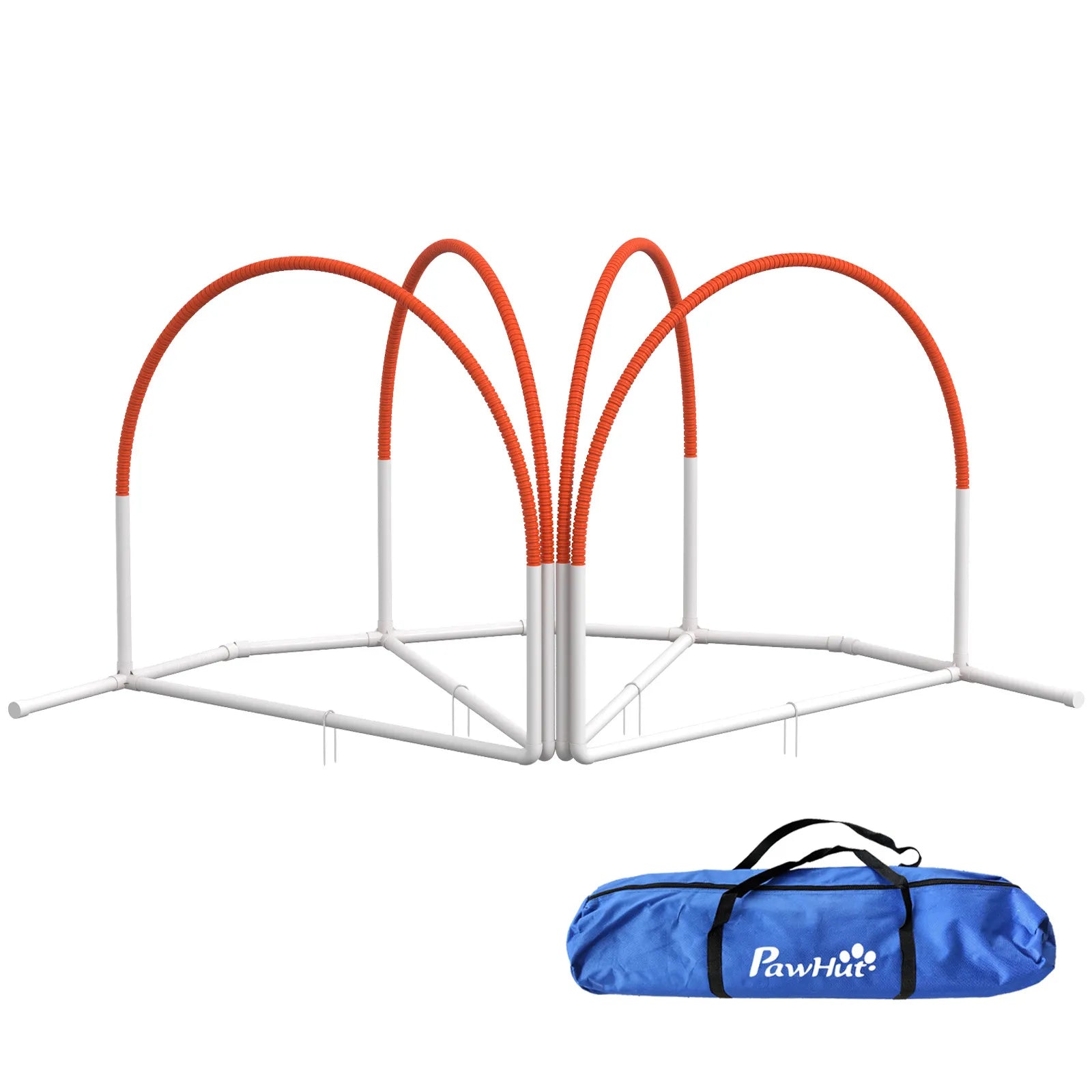 Agility rinkinys šunims, 4 dalių, su krepšiu, 89x69x99 cm, baltas–oranžinis