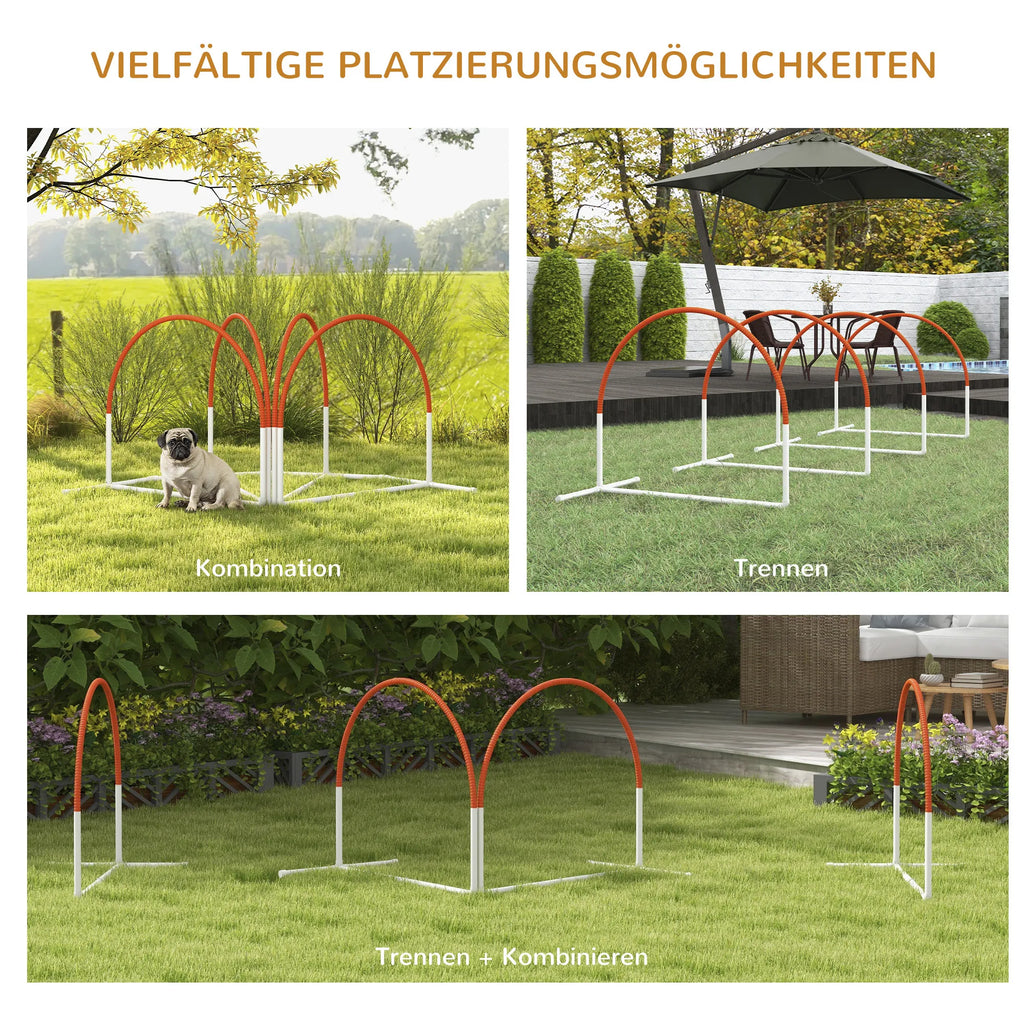 Agility rinkinys šunims, 4 dalių, su krepšiu, 89x69x99 cm, baltas–oranžinis