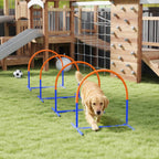 Agility rinkinys šunims, kliūčių ruožas su 4 lankais, mėlynas ir oranžinis, 88 x 64 x 95 cm
