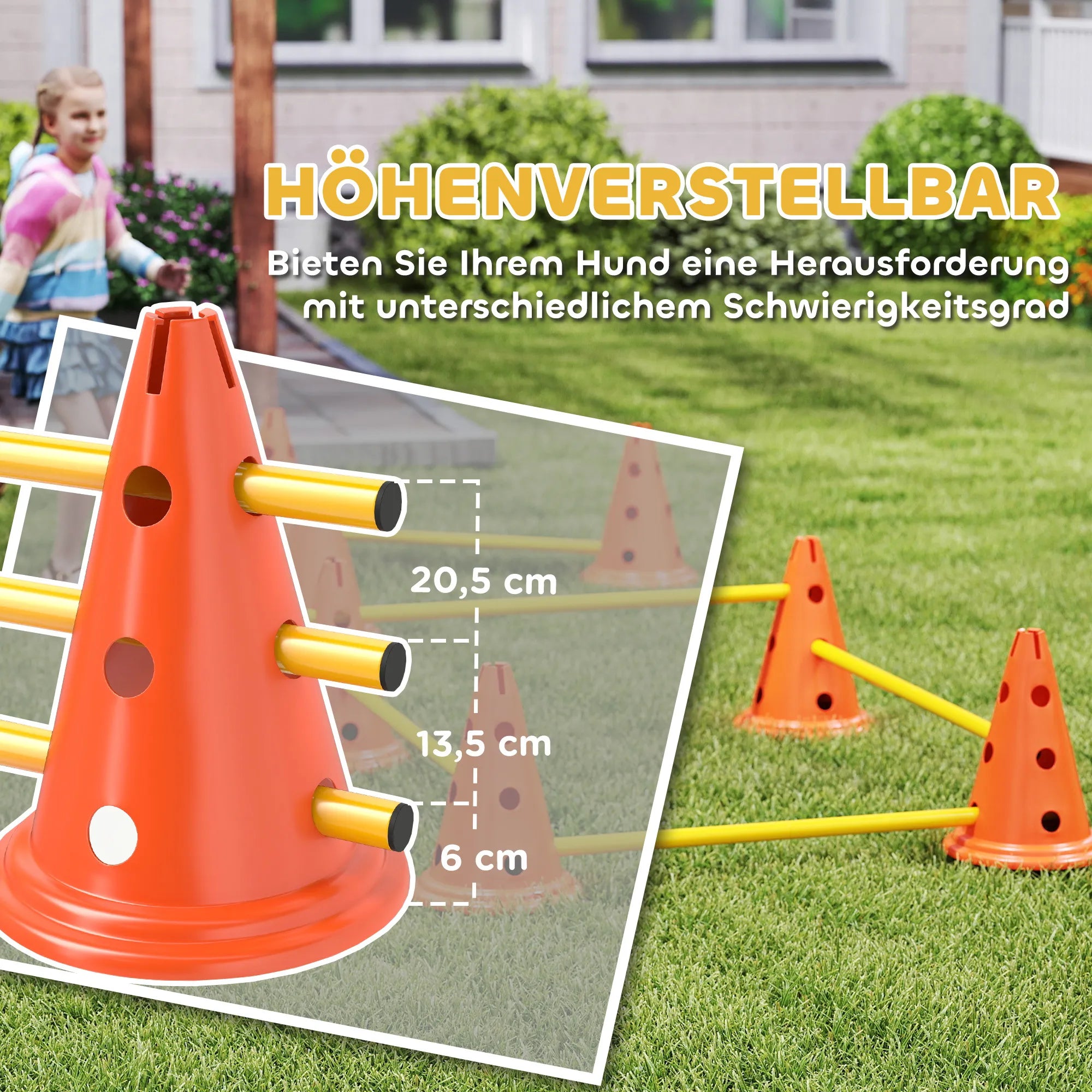 Agility rinkinys šunims su 6 kliūtimis, reguliuojamo aukščio, oranžinis