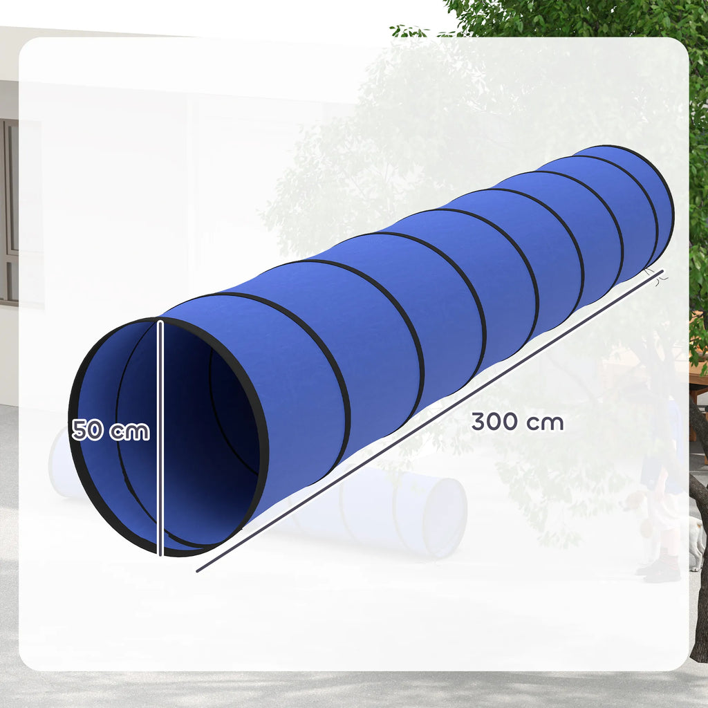 Agility tunelis šunims 300x50 cm su tvirtinimo elementais mėlynas