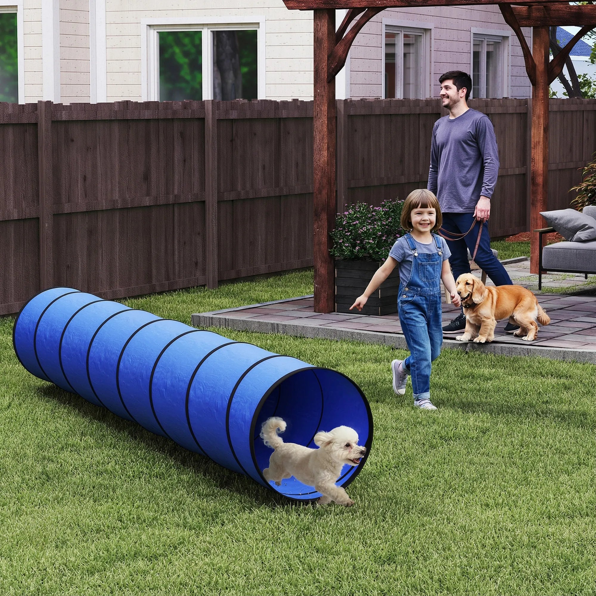 Agility tunelis šunims 300x50 cm su tvirtinimo elementais mėlynas