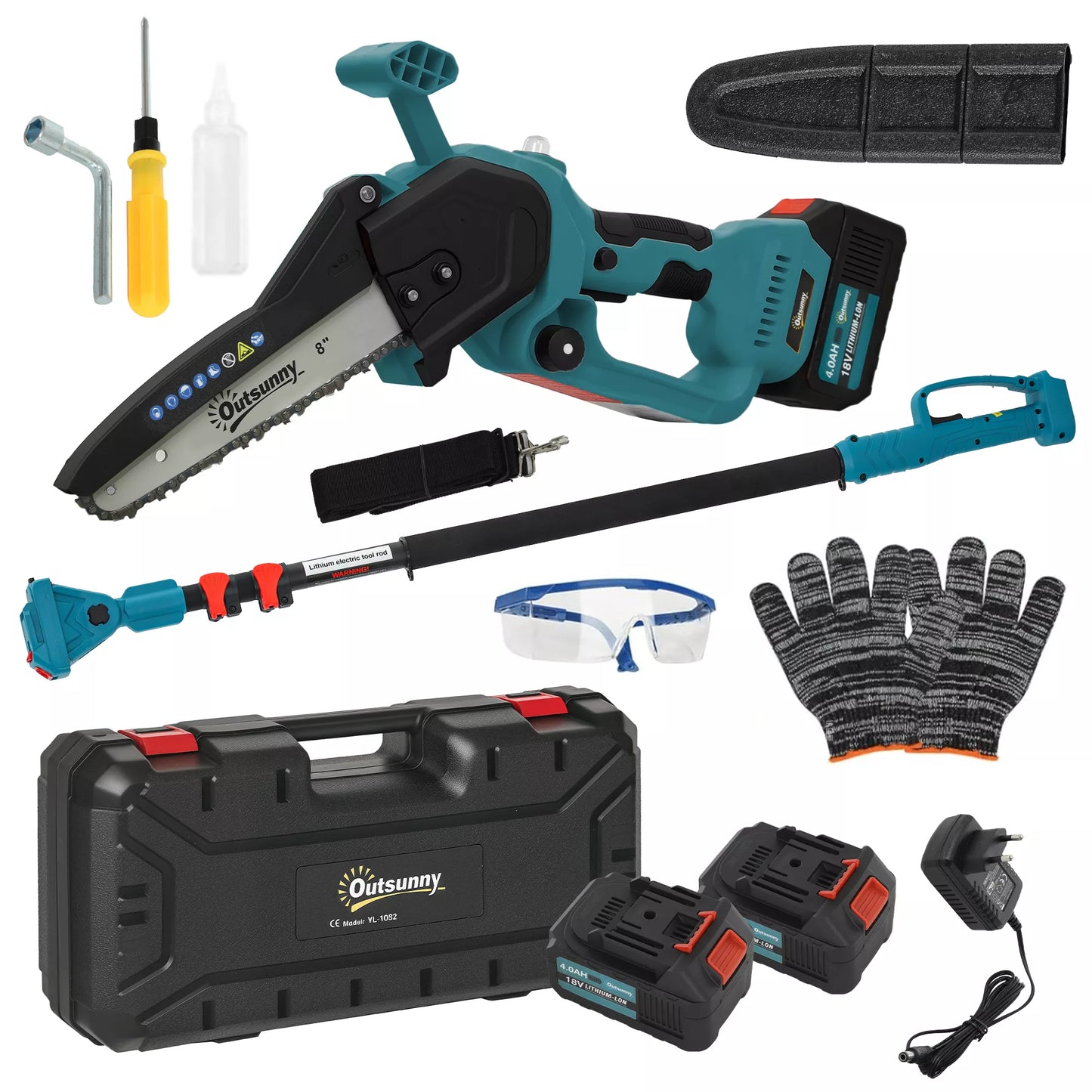 2-in-1 Mini grandininis pjūklas 580W su 8000mAh akumuliatoriumi Saugos užraktas 8 coliai 42 x 29 x 10,5 cm Mėlyna