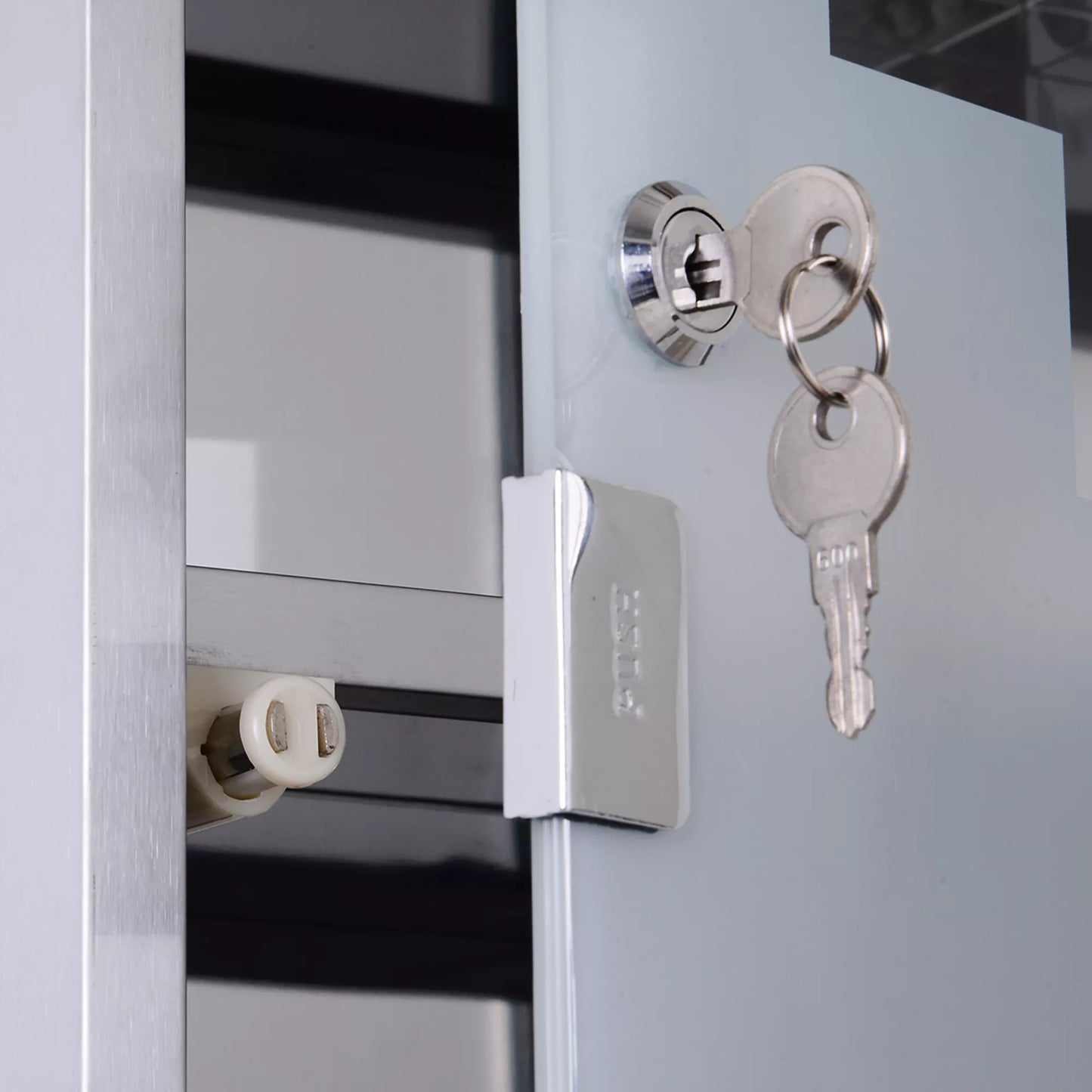 Medicinos spintelė Vaistų spintelė iš nerūdijančio plieno, užrakinama Vaistų spintelė su 3 skyreliais, stiklinėmis durelėmis Vaistų spintelė vaistams laikyti, 30 x 18 x 50 cm