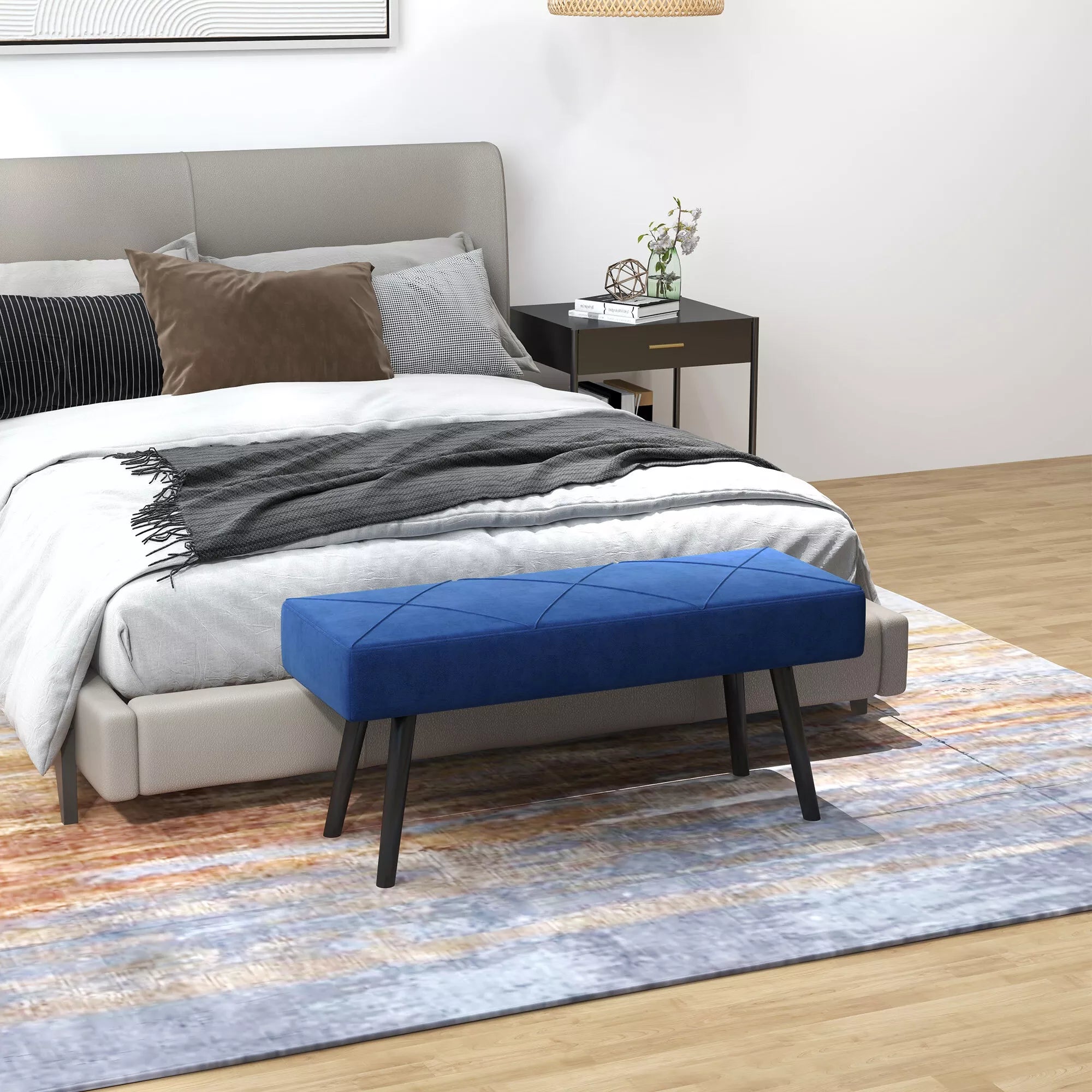 Sėdimoji sofa, minkšta sofa, lovos sofa, aksomo išvaizda, 100 x 36 x 45 cm, mėlyna