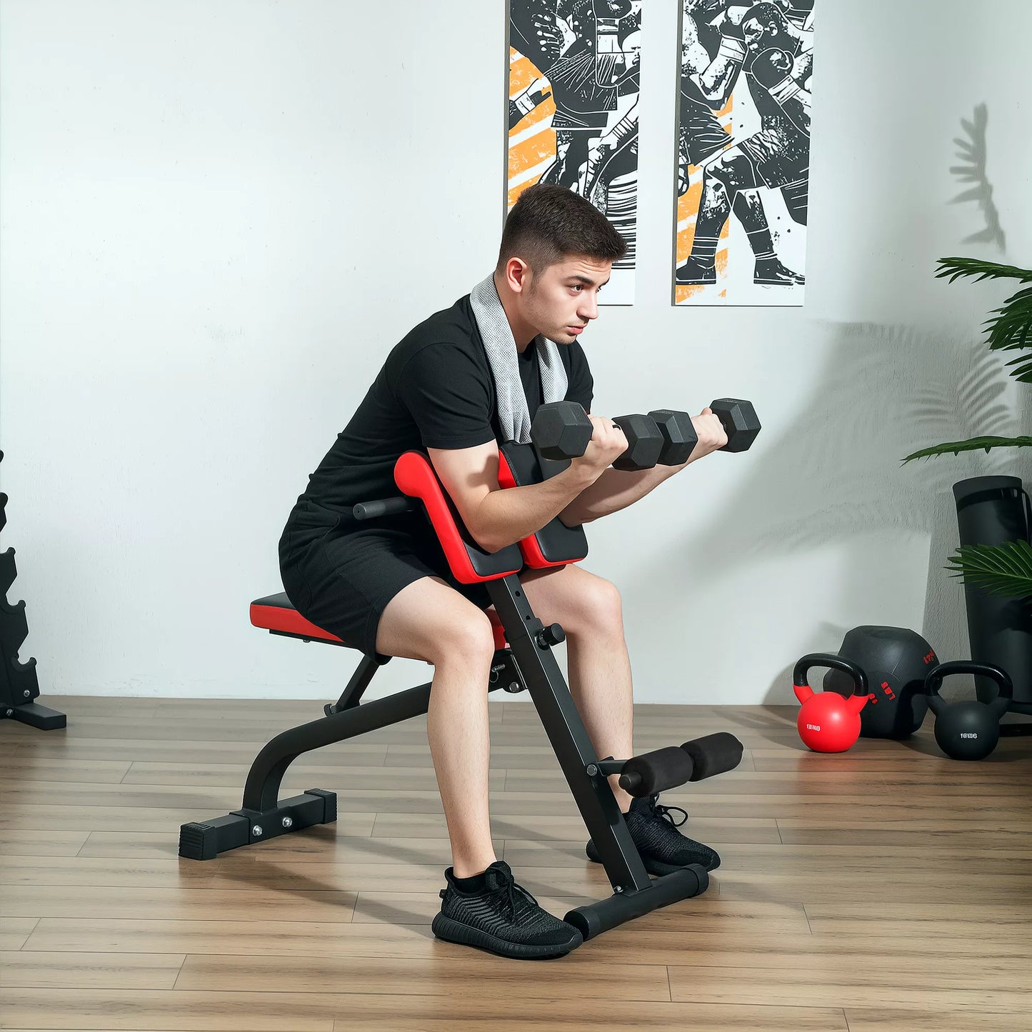 Suoliukas svarmenims, daugiafunkcinis treniruočių suoliukas, sulankstomas fitneso suoliukas, atlaiko iki 120 kg, plienas, juodas