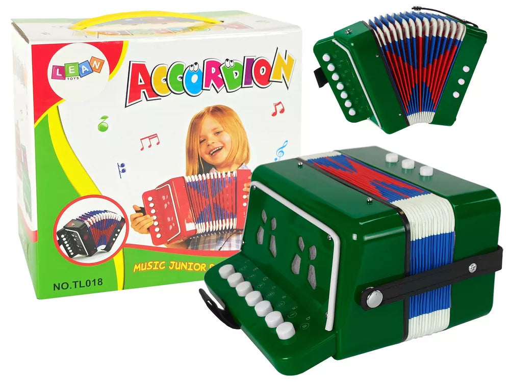 Akordeonas vaikams Leantoys 9424, žaislinis muzikos instrumentas, 3+ metų, žalias