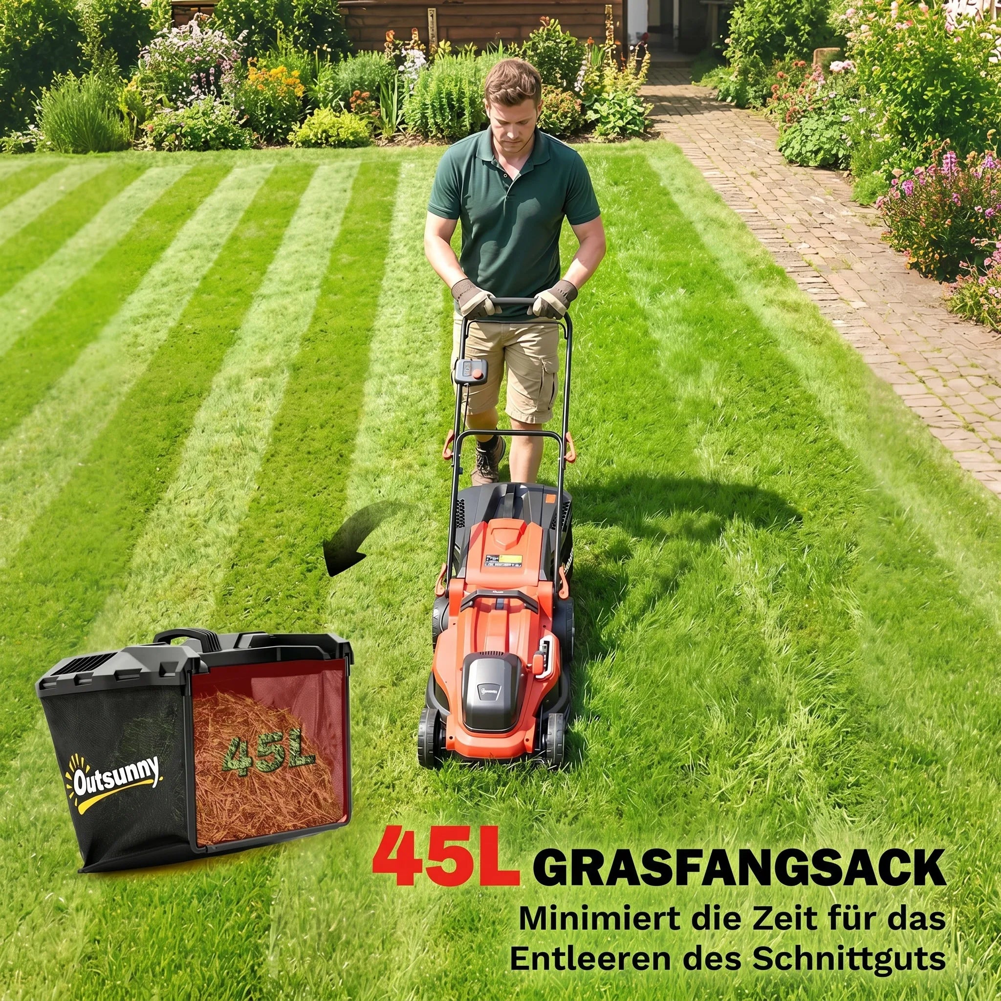 Akumuliatorinė vejapjovė 800W 40cm pjovimo plotis 45l krepšys