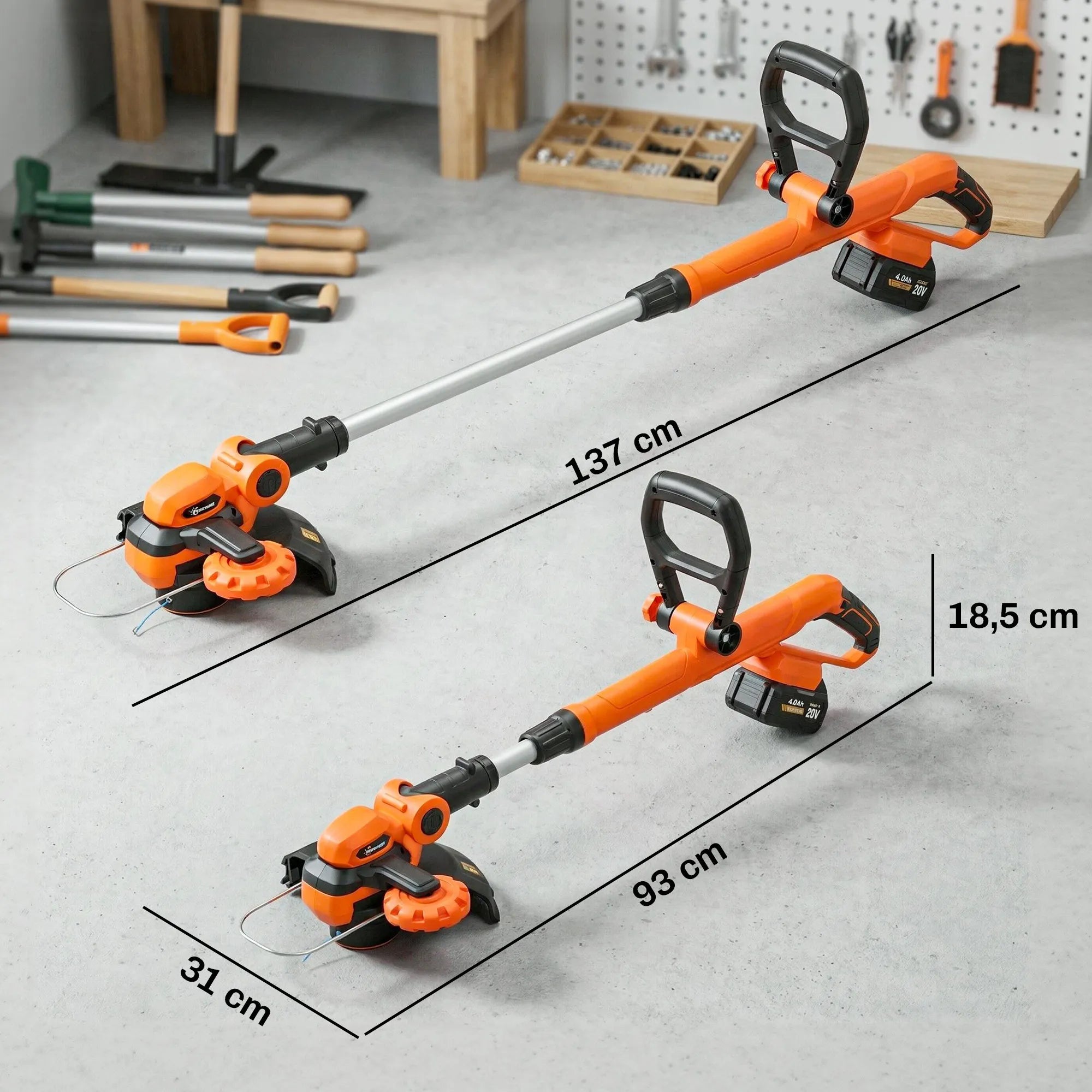 Akumuliatorinė žoliapjovė 21V su 2x4.0Ah akumuliatoriais 25 cm pjovimo pločiu