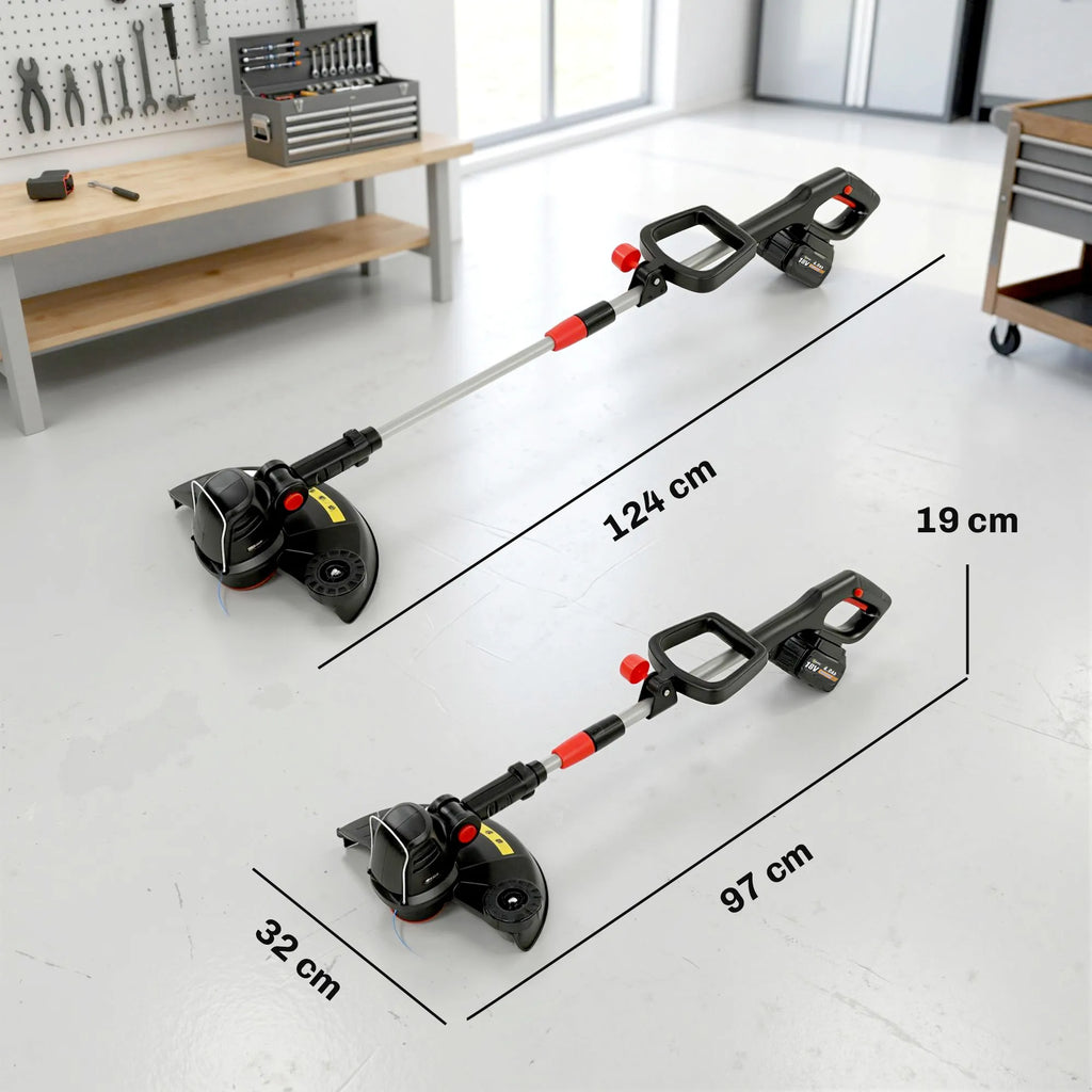 Akumuliatorinė žoliapjovė-trimeris 2-in-1, 30 cm, su reguliuojama rankena