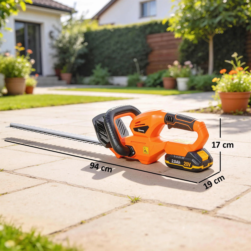 Akumuliatorinės gyvatvorių žirklės 100W 51cm su įkrovikliu oranžinės
