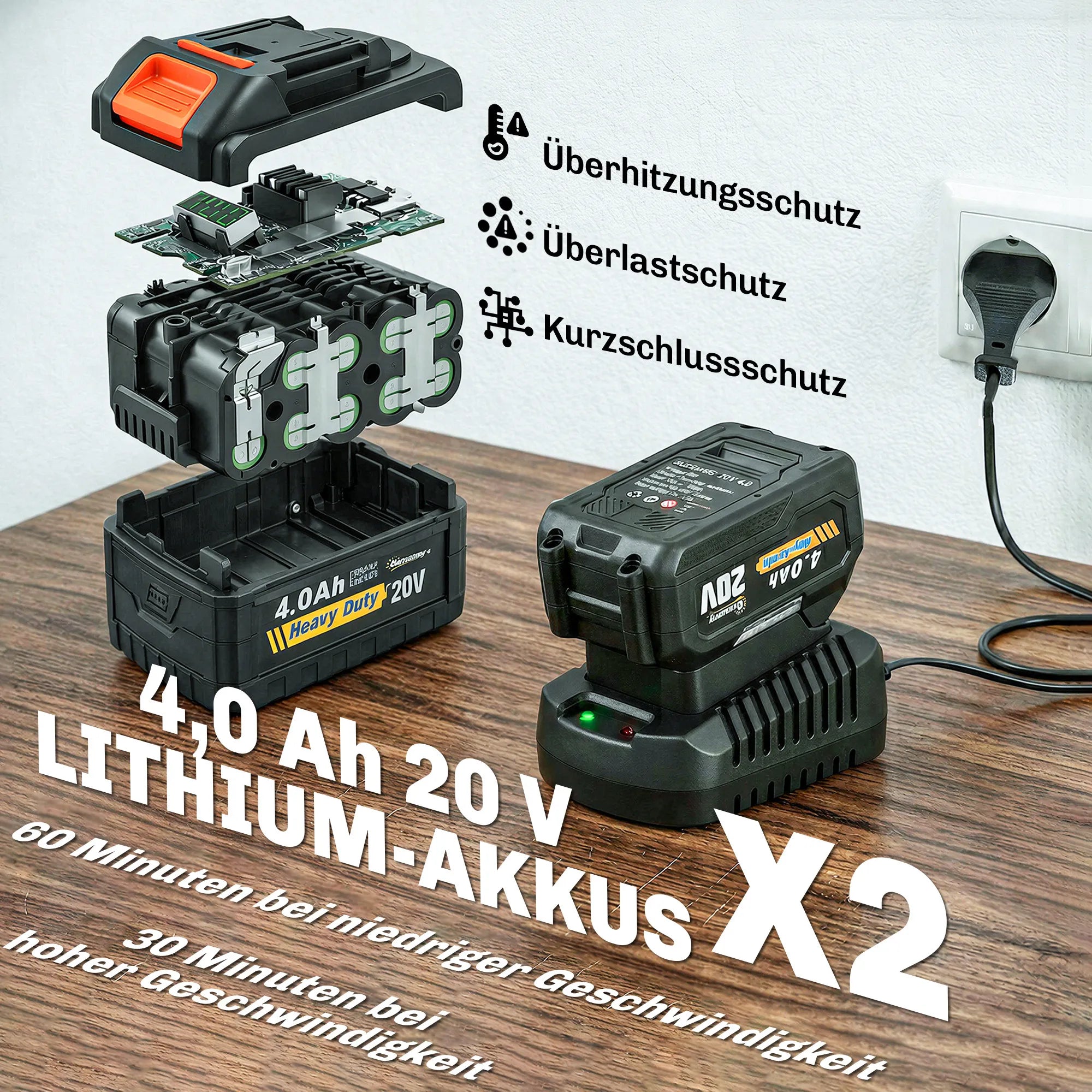 Akumuliatorinis lapų pūstuvas 20V su 2x4.0Ah akumuliatoriais ir įkrovikliu
