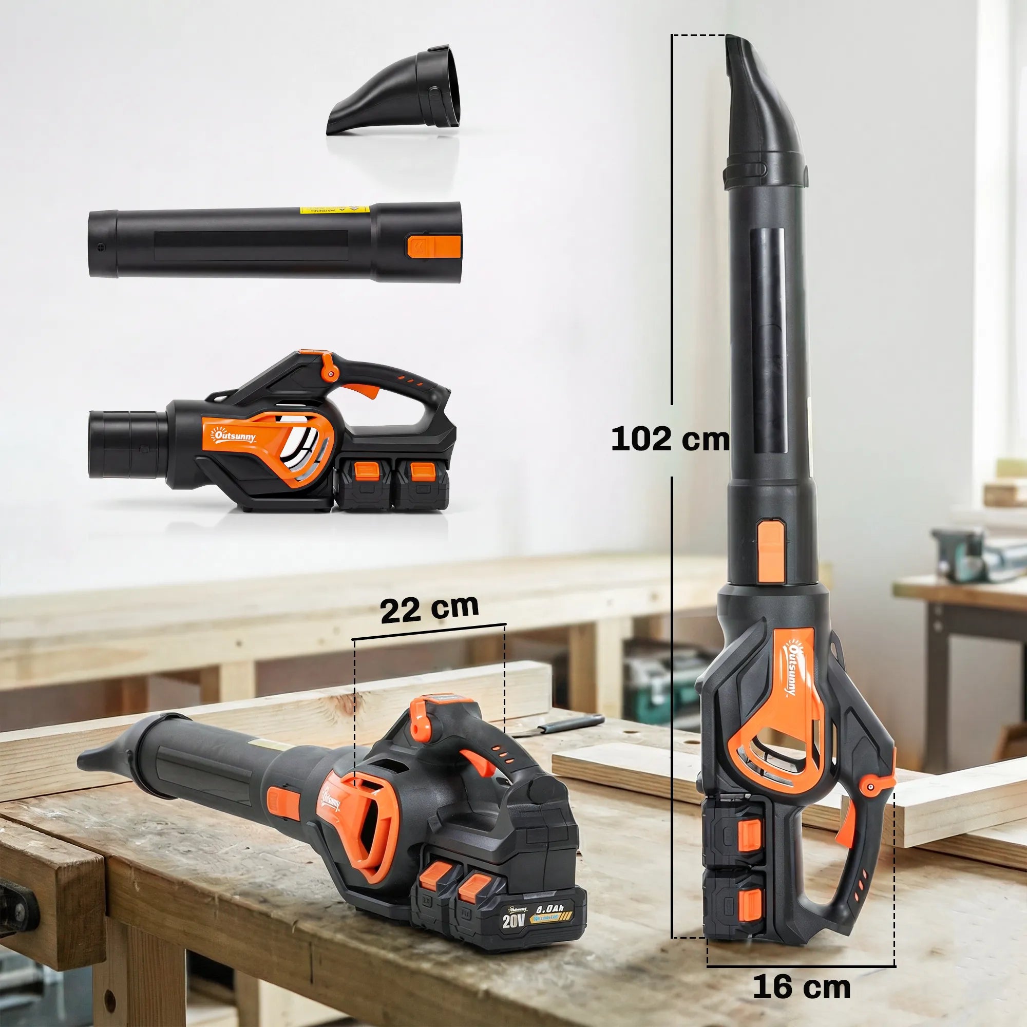 Akumuliatorinis lapų pūstuvas 20V su 2x4.0Ah akumuliatoriais ir įkrovikliu