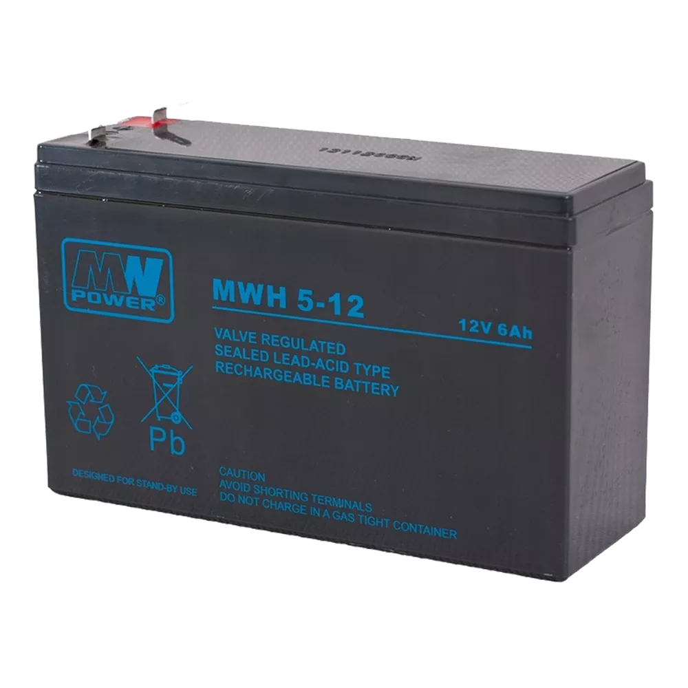Akumuliatorius MW POWER MWH 5-12, 12V 6Ah, švino rūgšties, juodas