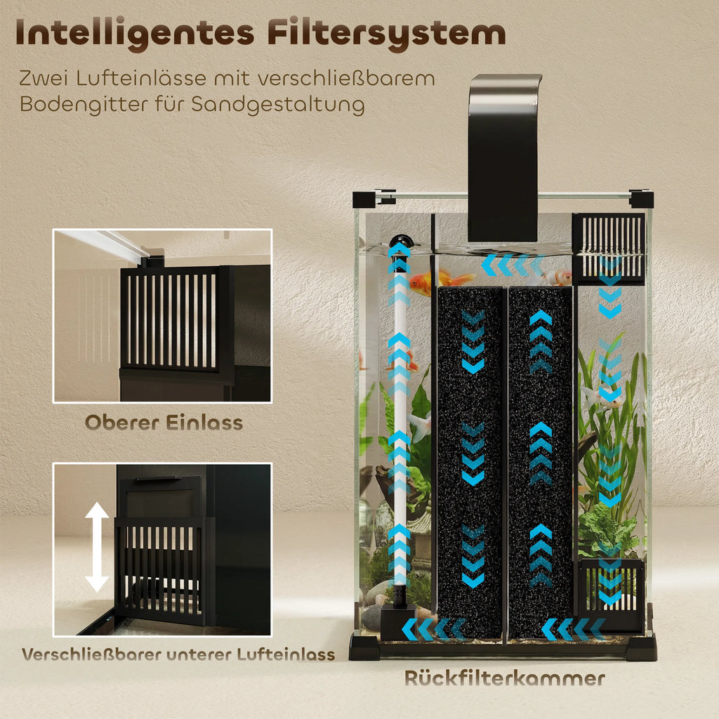 Akvariumo komplektas 36 l, su LED apšvietimu, filtru ir siurbliu, juodas, 30 x 30 x 45,5 cm