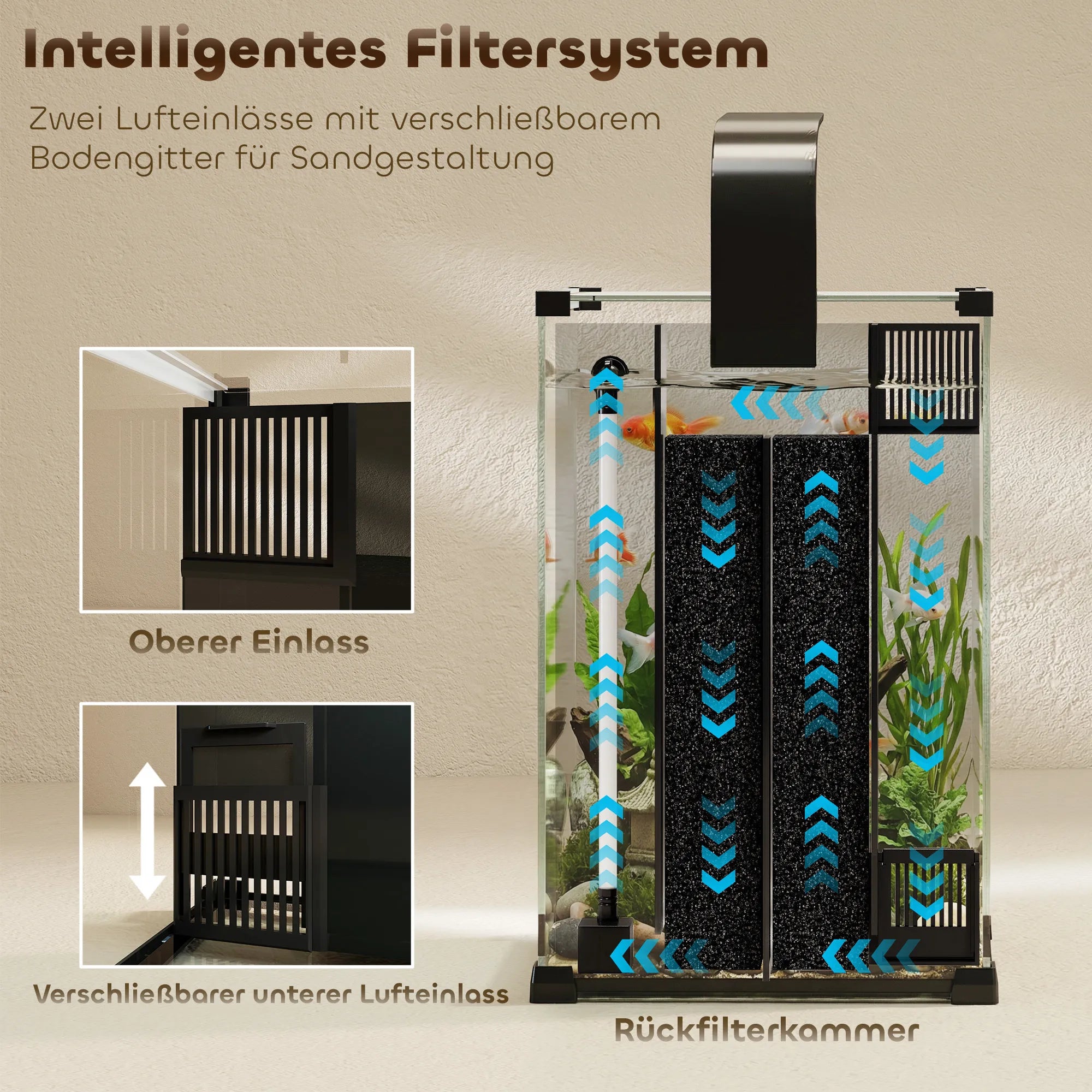 Akvariumo komplektas 36 l, su LED apšvietimu, filtru ir siurbliu, juodas, 30 x 30 x 45,5 cm