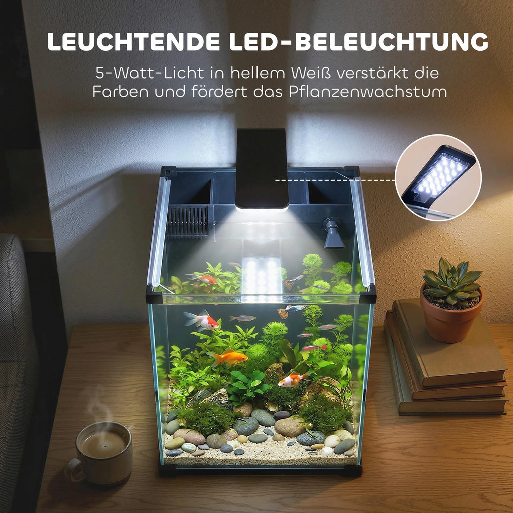 Akvariumo komplektas 36 l, su LED apšvietimu, filtru ir siurbliu, juodas, 30 x 30 x 45,5 cm