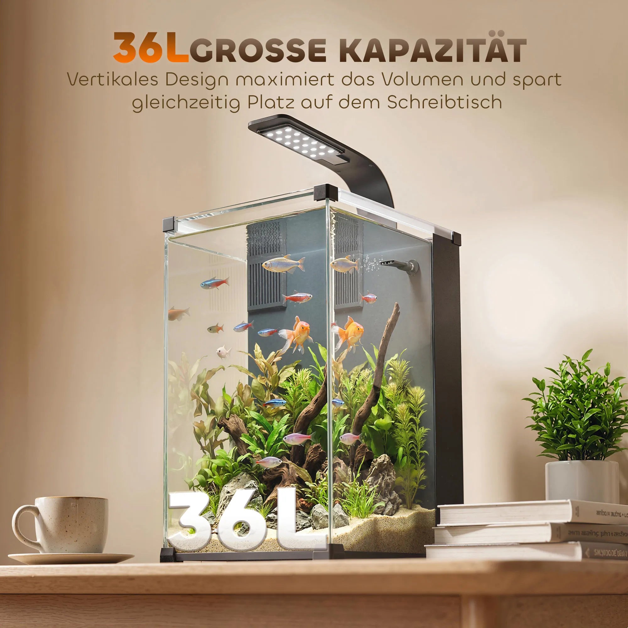 Akvariumo komplektas 36 l, su LED apšvietimu, filtru ir siurbliu, juodas, 30 x 30 x 45,5 cm