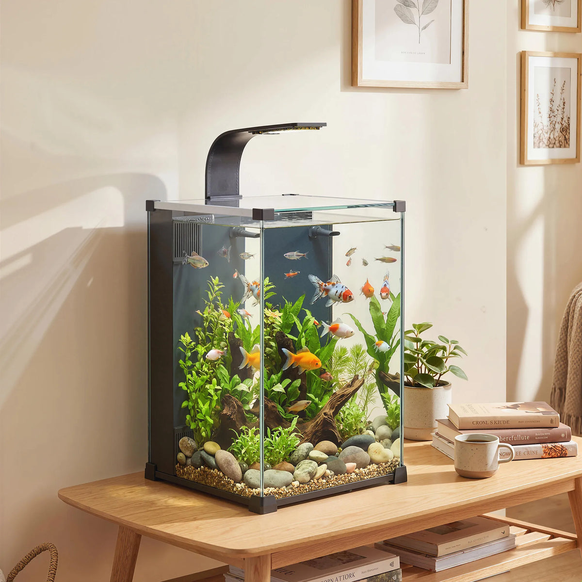 Akvariumo komplektas 36 l, su LED apšvietimu, filtru ir siurbliu, juodas, 30 x 30 x 45,5 cm