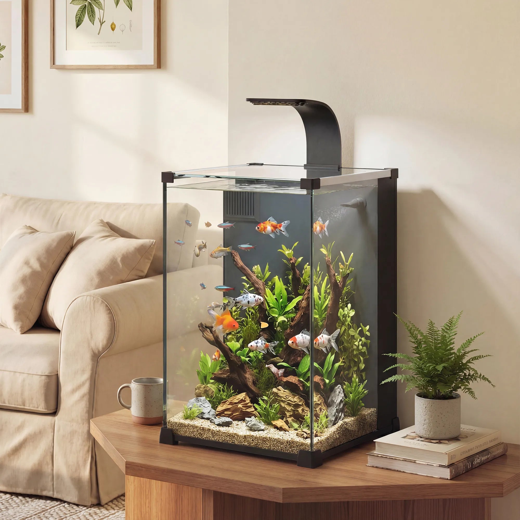 Akvariumo komplektas 36 l, su LED apšvietimu, filtru ir siurbliu, juodas, 30 x 30 x 45,5 cm