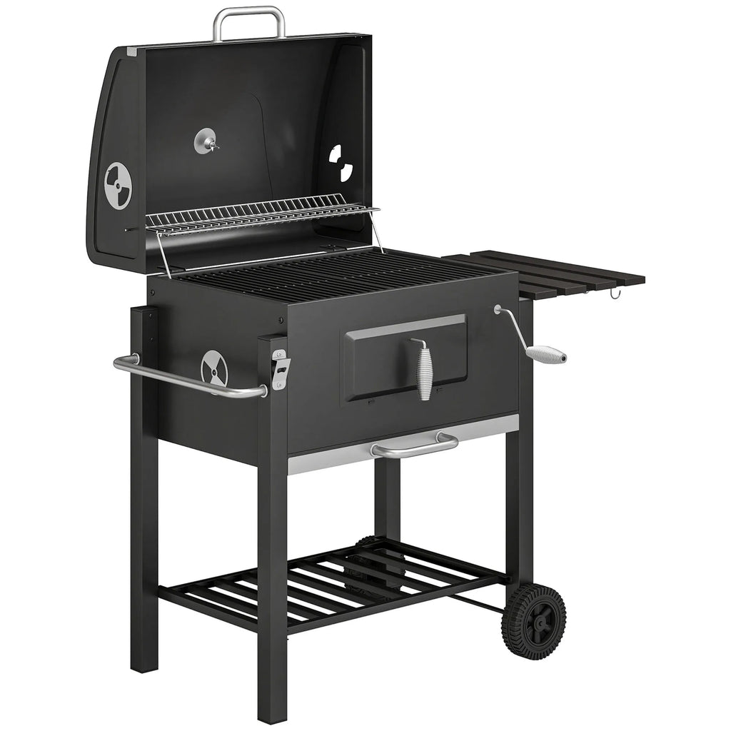 Anglies kepsninė su ratukais ir kepsnių zona 113 x 65 x 108 cm, juoda