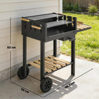 Anglių kepsninė su reguliuojamo aukščio grotelėmis ir medinėmis lentynomis 99,5x58x82 cm