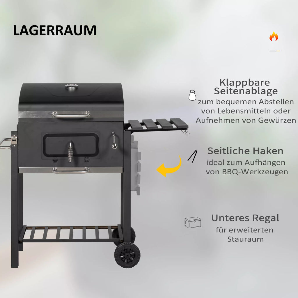 Anglių kepsninė su rūkykla, 2 grotelės, juoda