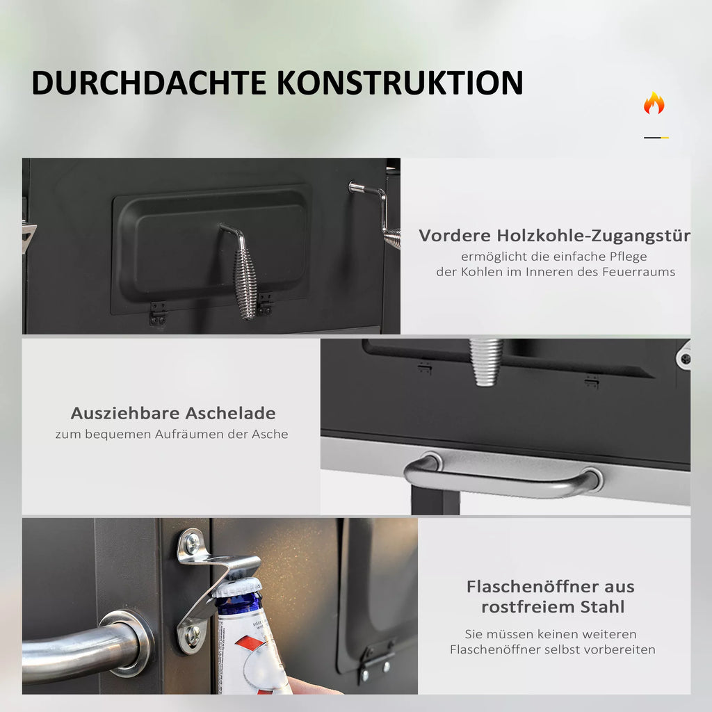 Anglių kepsninė su rūkykla, 2 grotelės, juoda