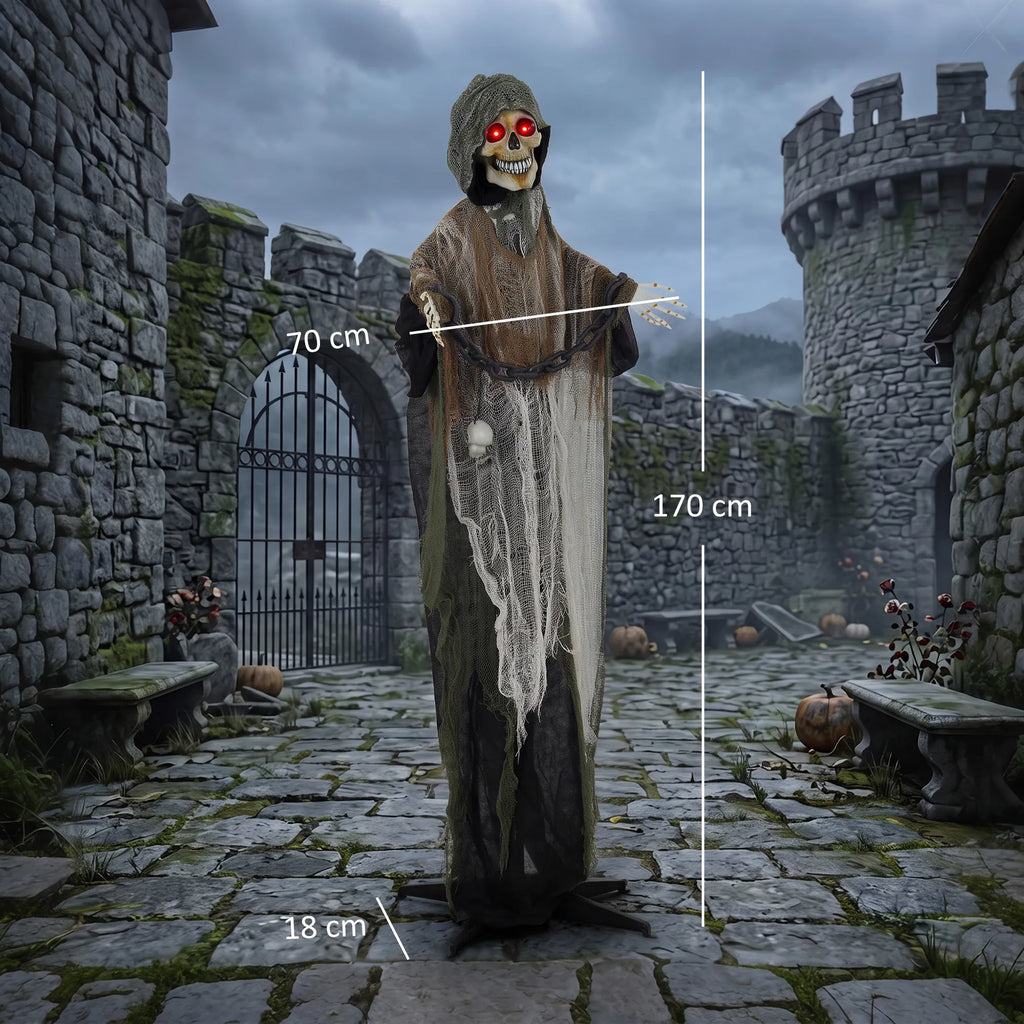 Animuotas Helovino skeletas, 170 cm, su garsais ir šviesomis