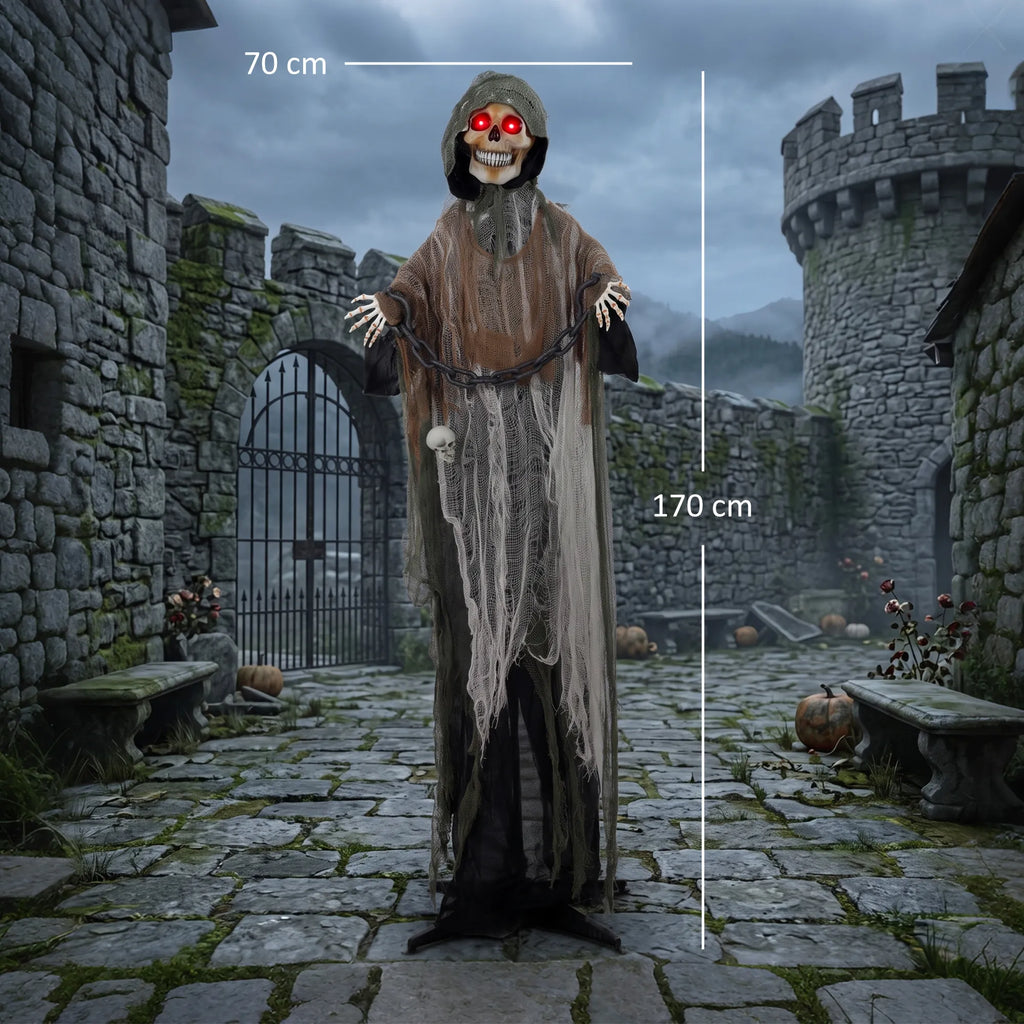Animuotas Helovino skeletas, 170 cm, su garsais ir šviesomis