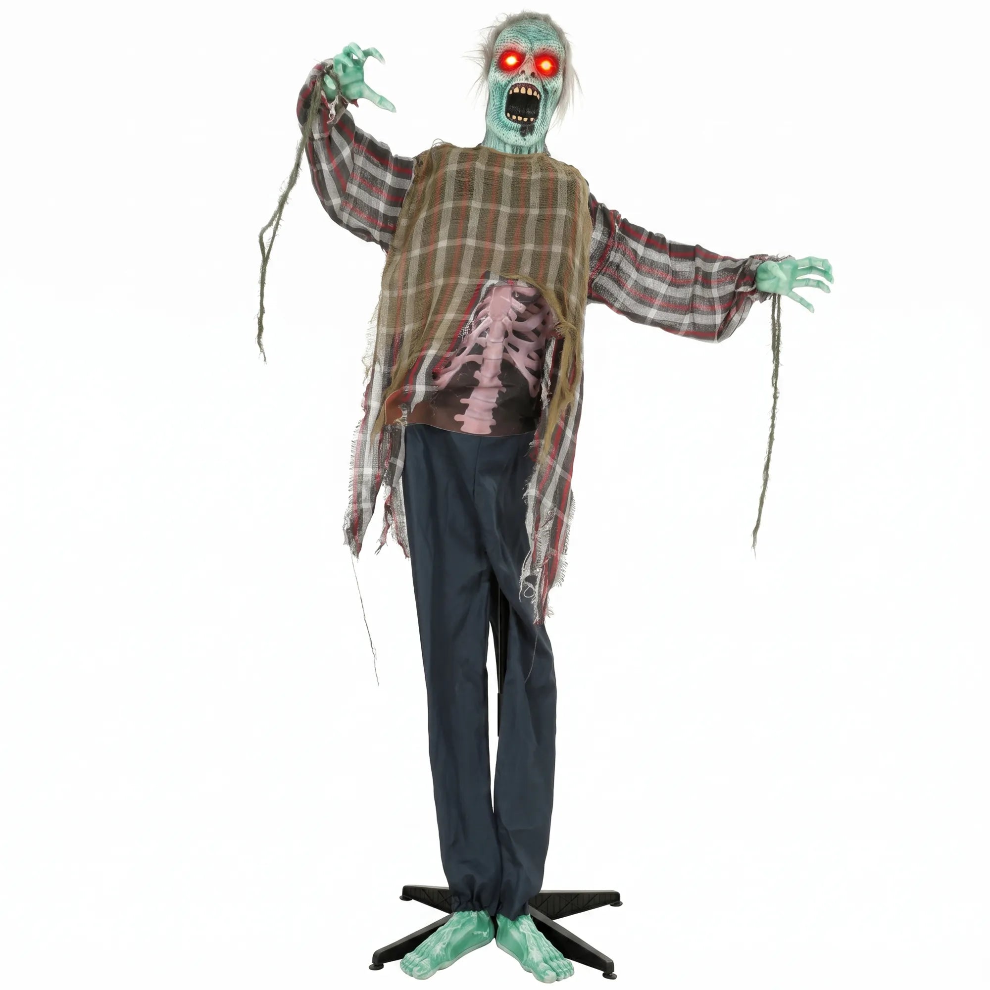 Animuotas zombis Helovino dekoracijai, 170 cm, su garsu ir judesiu