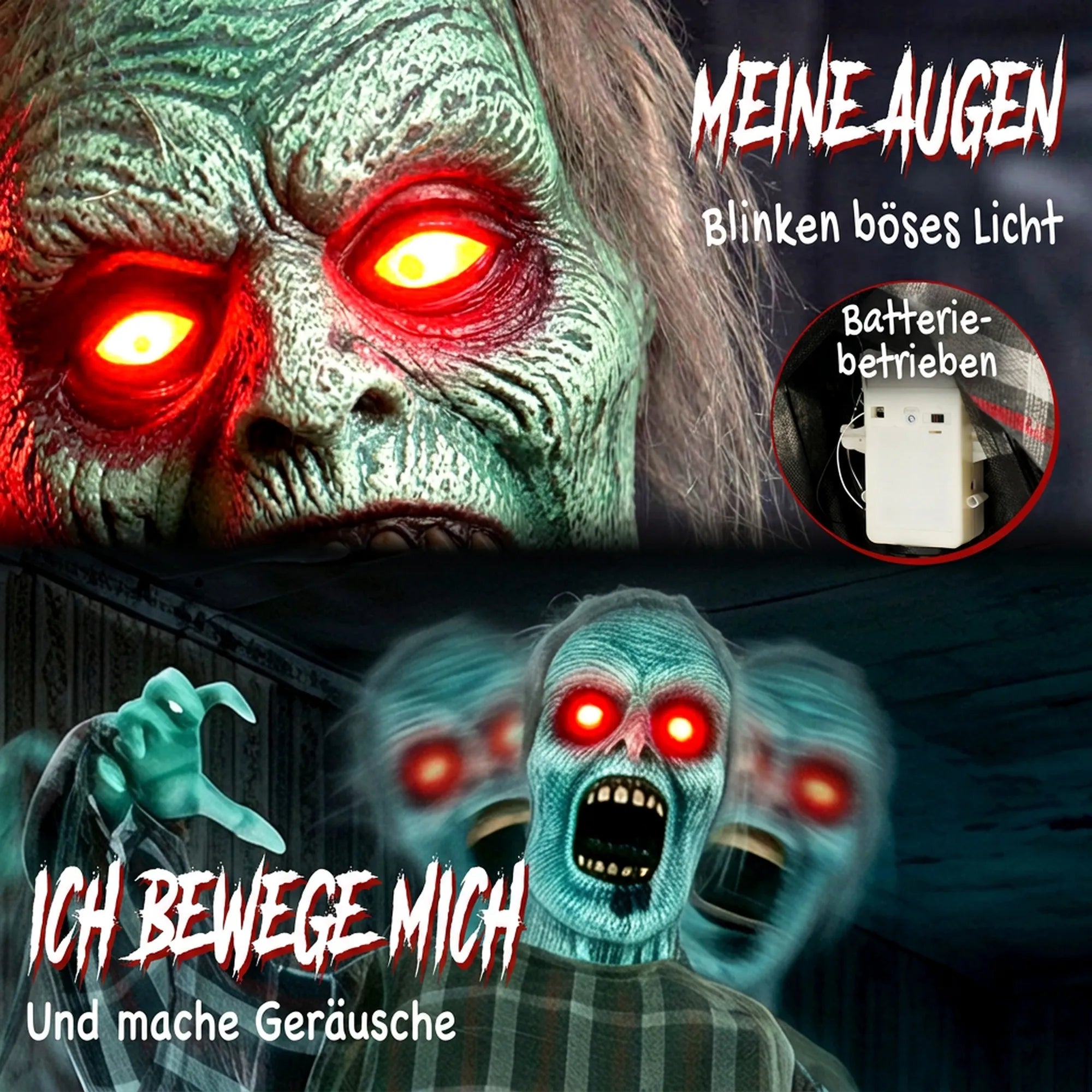 Animuotas zombis Helovino dekoracijai, 170 cm, su garsu ir judesiu