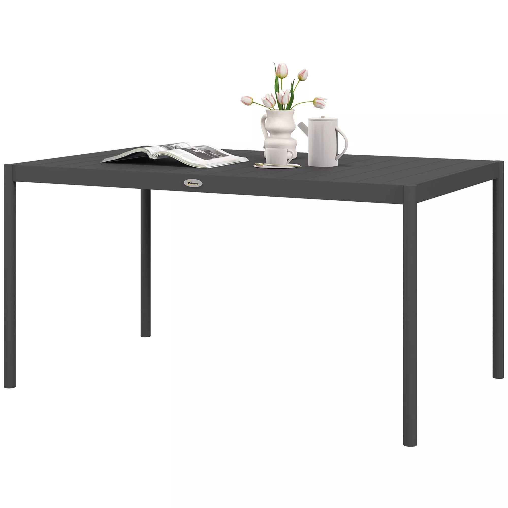 Sodo stalas Lauko stalas, atsparus atmosferos poveikiui, aliuminis, 145 x 90 x 74 cm, tamsiai pilkos spalvos