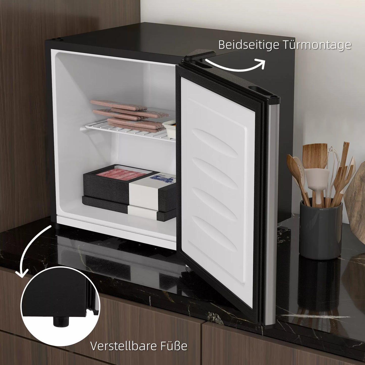 Kompaktiškas šaldiklis, 35 L mini šaldiklis, nuo -14 iki -24 ℃, 5 pakopų temperatūros valdymas, 47 x 44,2 x 48,8 cm, sidabrinis