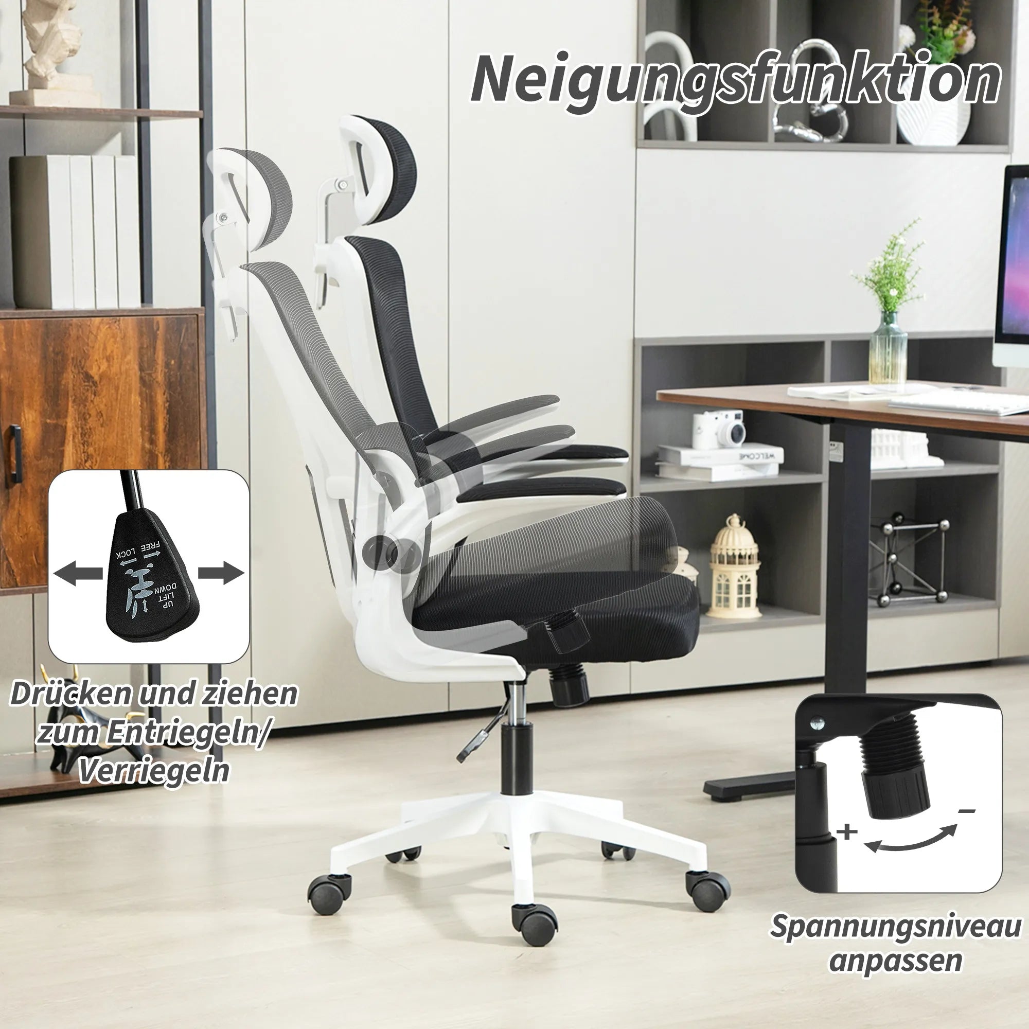Ergonominė biuro kėdė su tinkleliu reguliuojamu aukščiu juoda