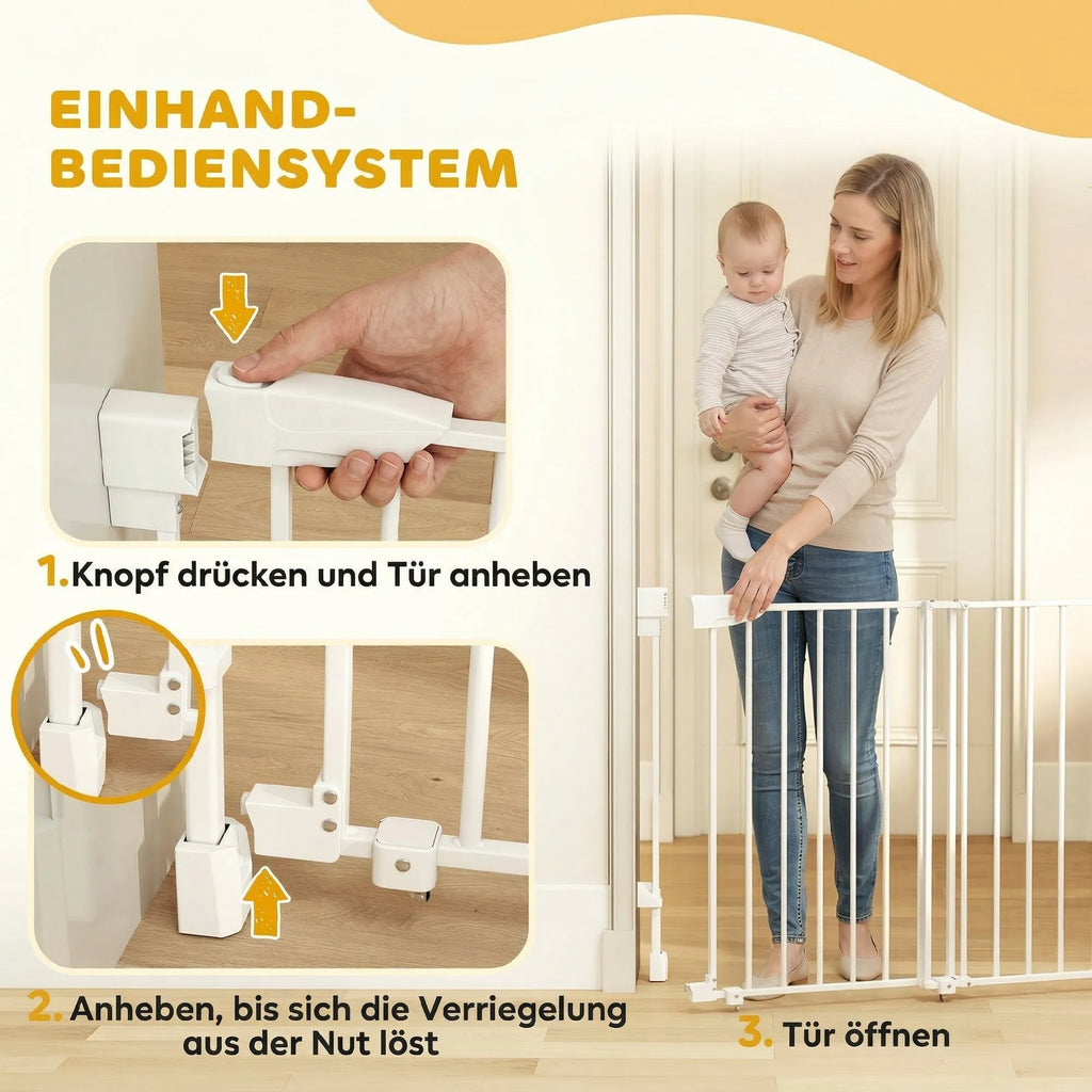 Apsauginiai varteliai laiptams 74,5–111,5 cm, automatiškai užsidarantys, balti