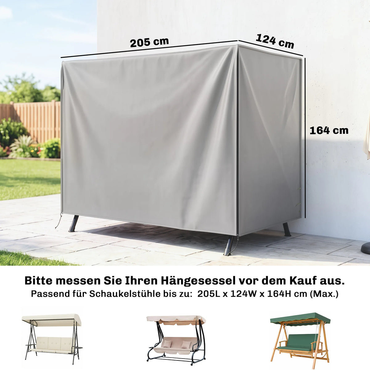 Apsauginis užvalkalas sodo supynėms, 205x124x164 cm, pilkas