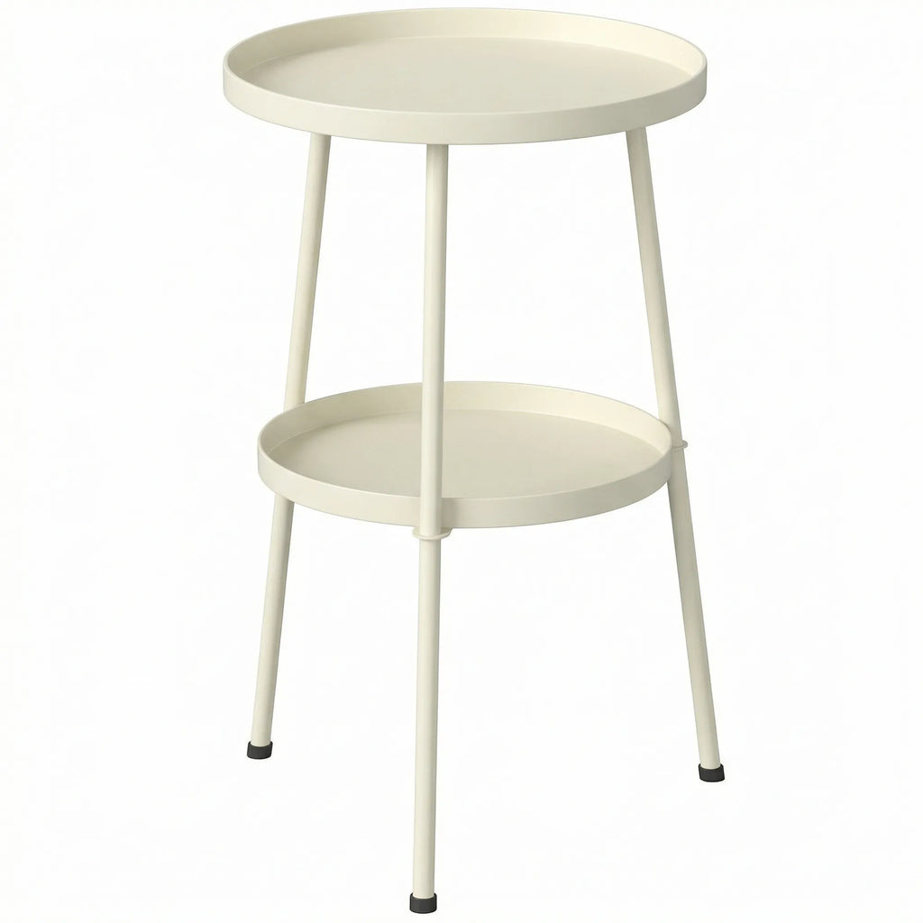 Apvalus lauko staliukas metalinis 36 cm kreminės spalvos