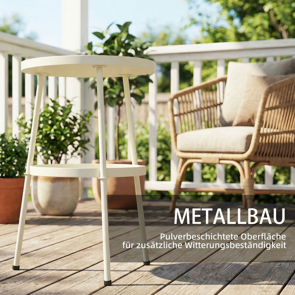 Apvalus lauko staliukas metalinis 36 cm kreminės spalvos