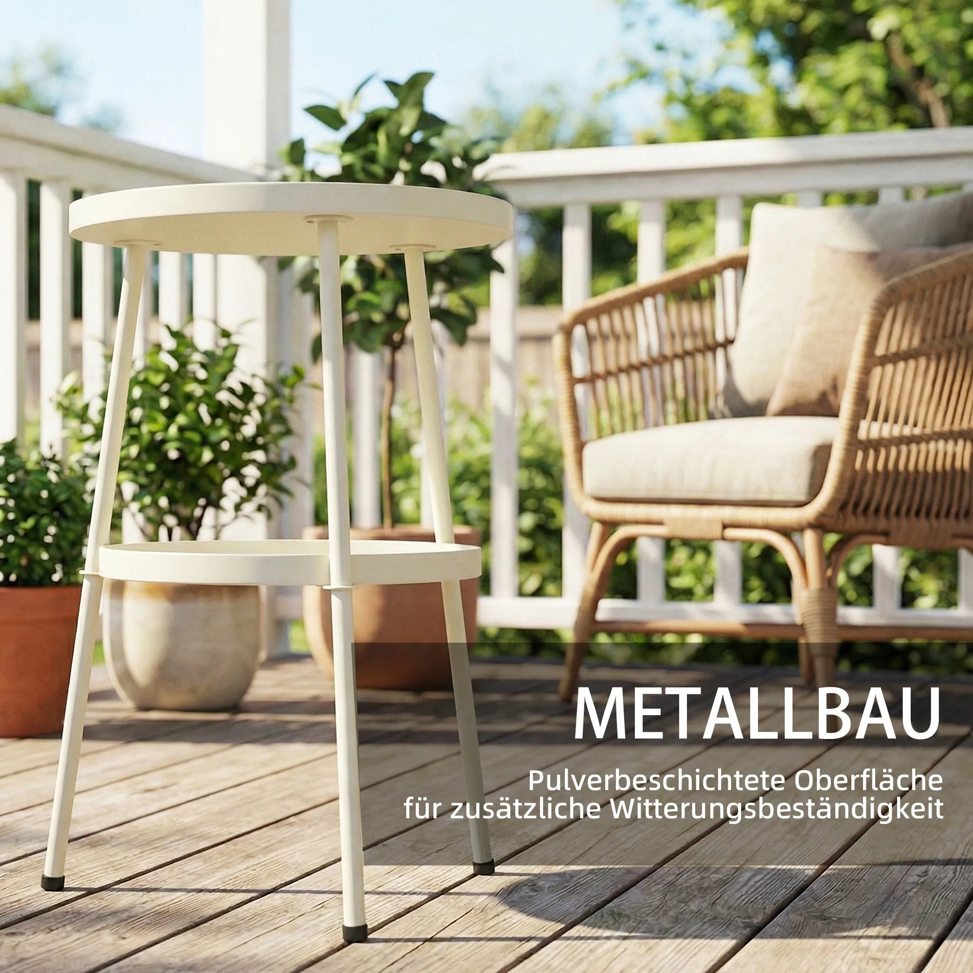 Apvalus lauko staliukas metalinis 36 cm kreminės spalvos