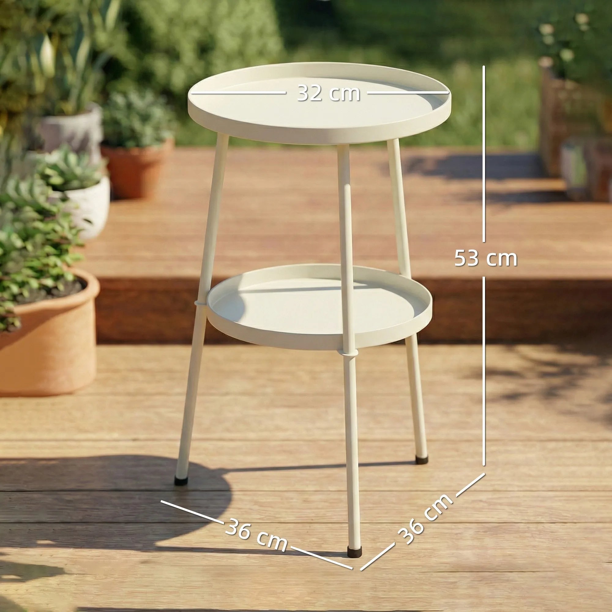 Apvalus lauko staliukas metalinis 36 cm kreminės spalvos