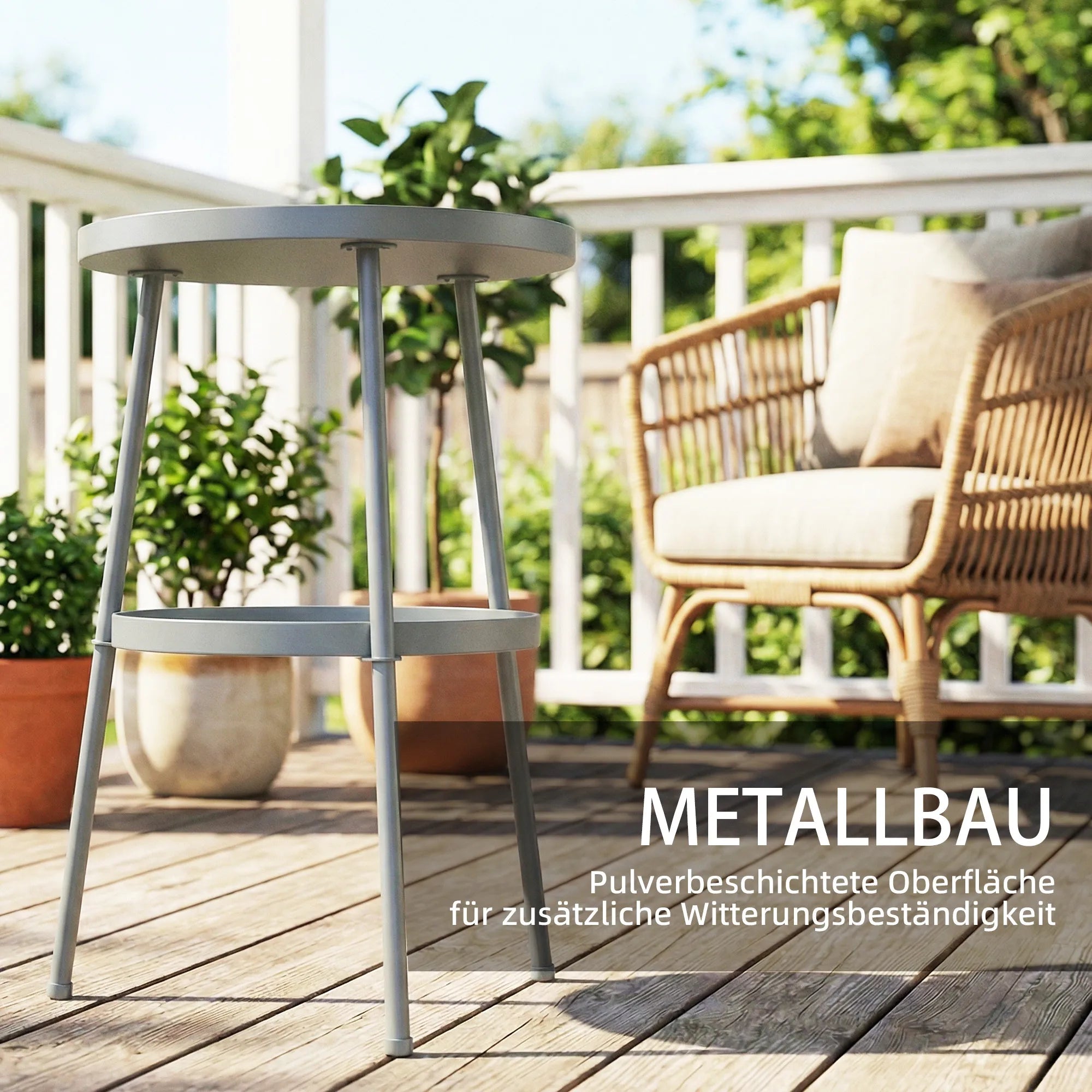 Apvalus lauko staliukas metalinis 36 cm tamsiai pilkas